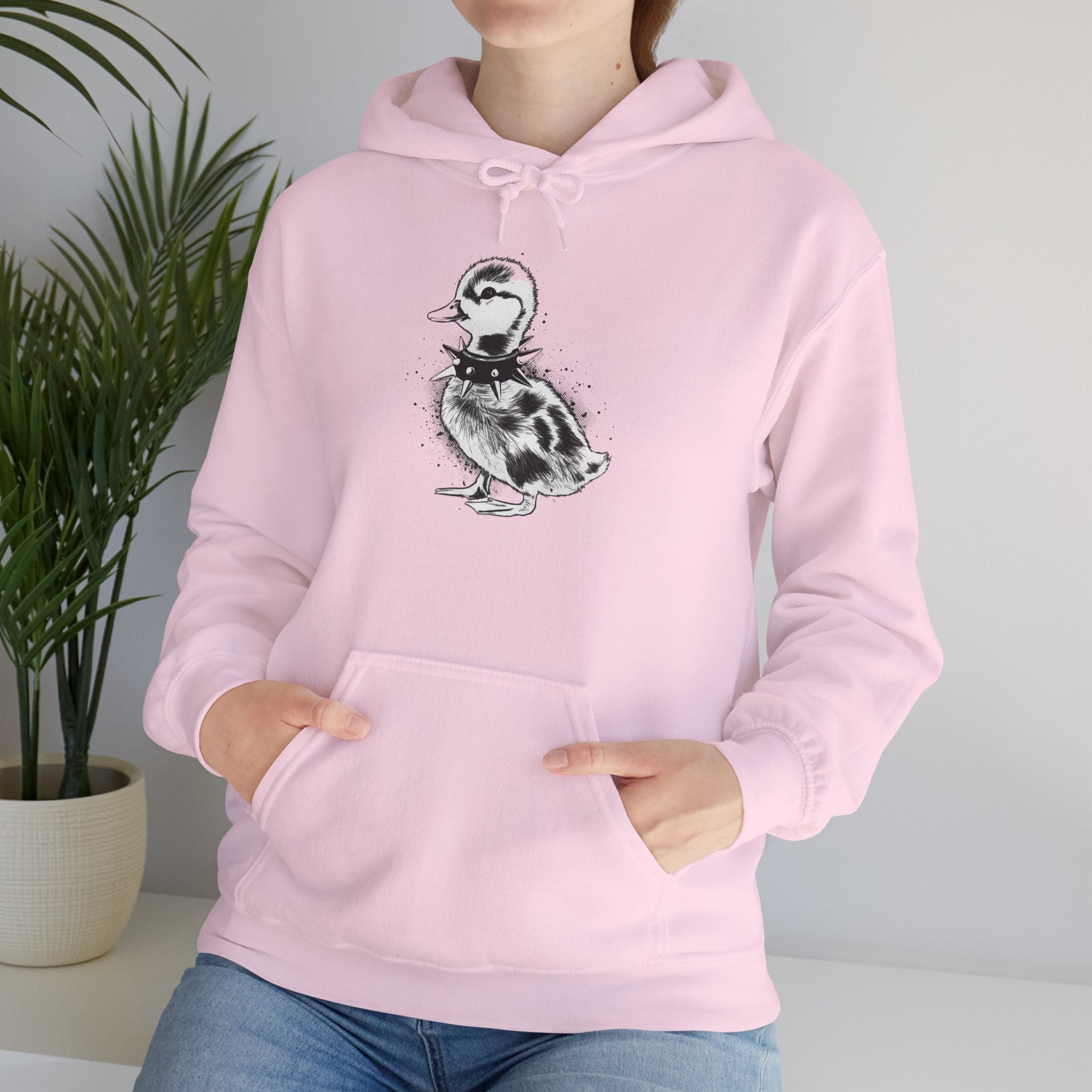 80s Punk Duckling Sketch Hoodie – Vintage Black & White Baby Duck Graphic Sweatshirt