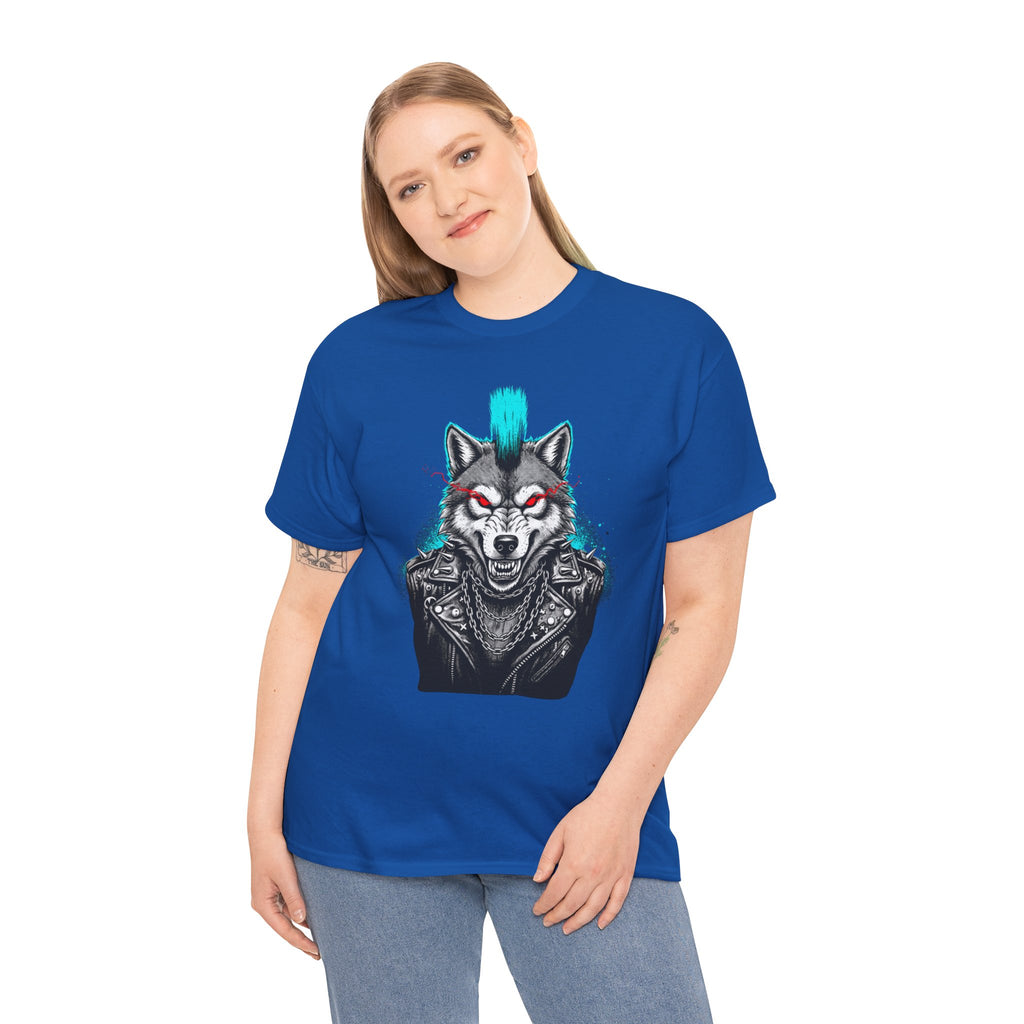 Wolf Punk Graphic Tee — Fierce Tribal Wolf Illustration T-Shirt 80's Rebel Fashion