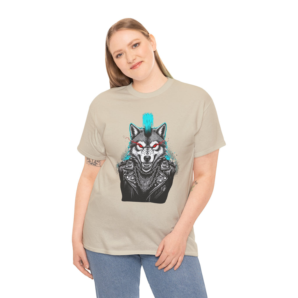 Wolf Punk Graphic Tee — Fierce Tribal Wolf Illustration T-Shirt 80's Rebel Fashion