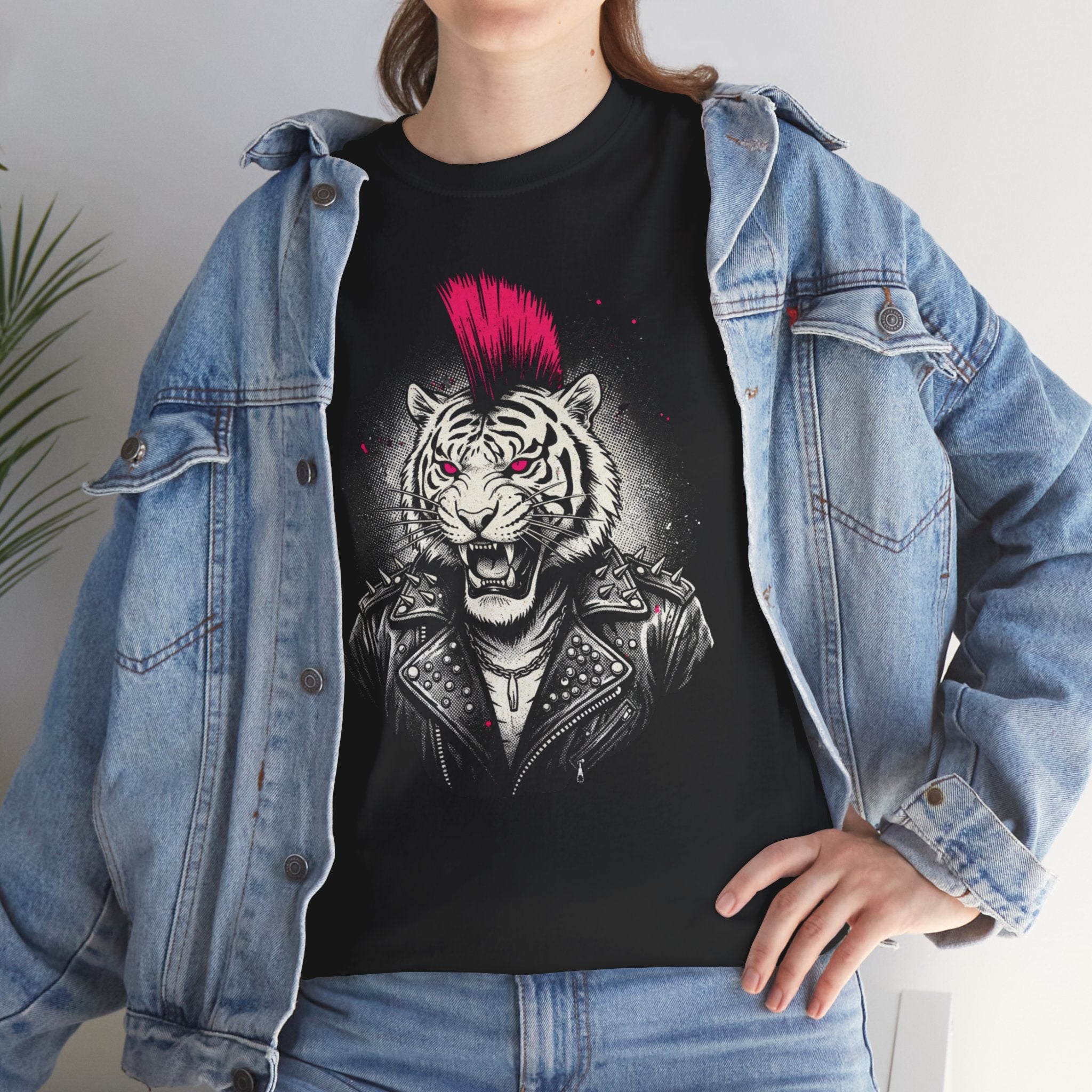 Punk Rock Tiger T-Shirt — Mohawk Tiger Graphic Tee 80's Fashion Rebel