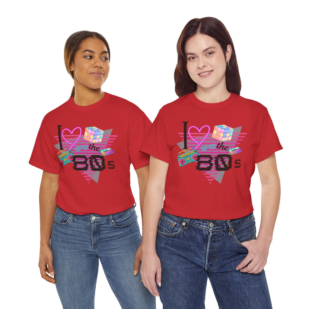 I Love the 80s T-Shirt — Retro Cassette, Rubik’s Cube & Neon Vintage Tee
