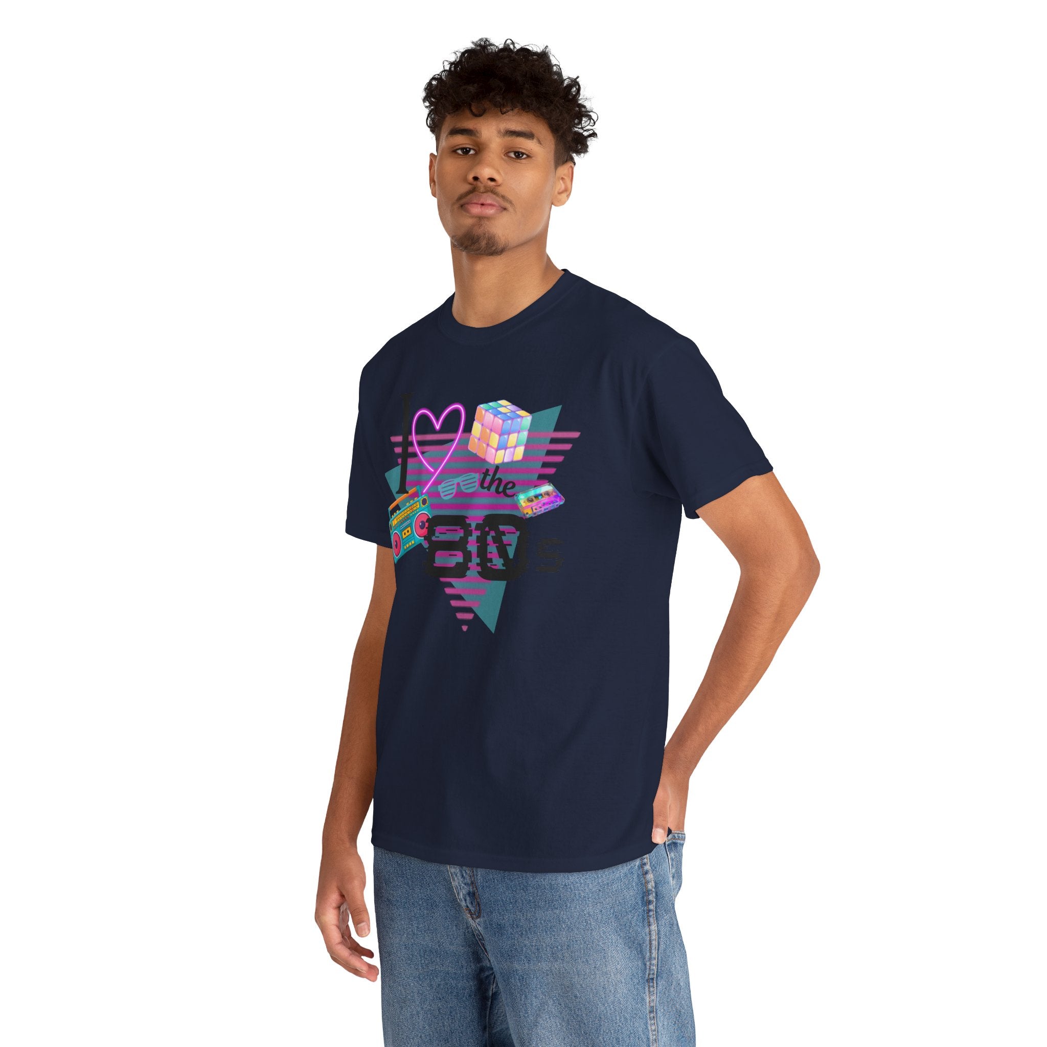 I Love the 80s T-Shirt — Retro Cassette, Rubik’s Cube & Neon Vintage Tee
