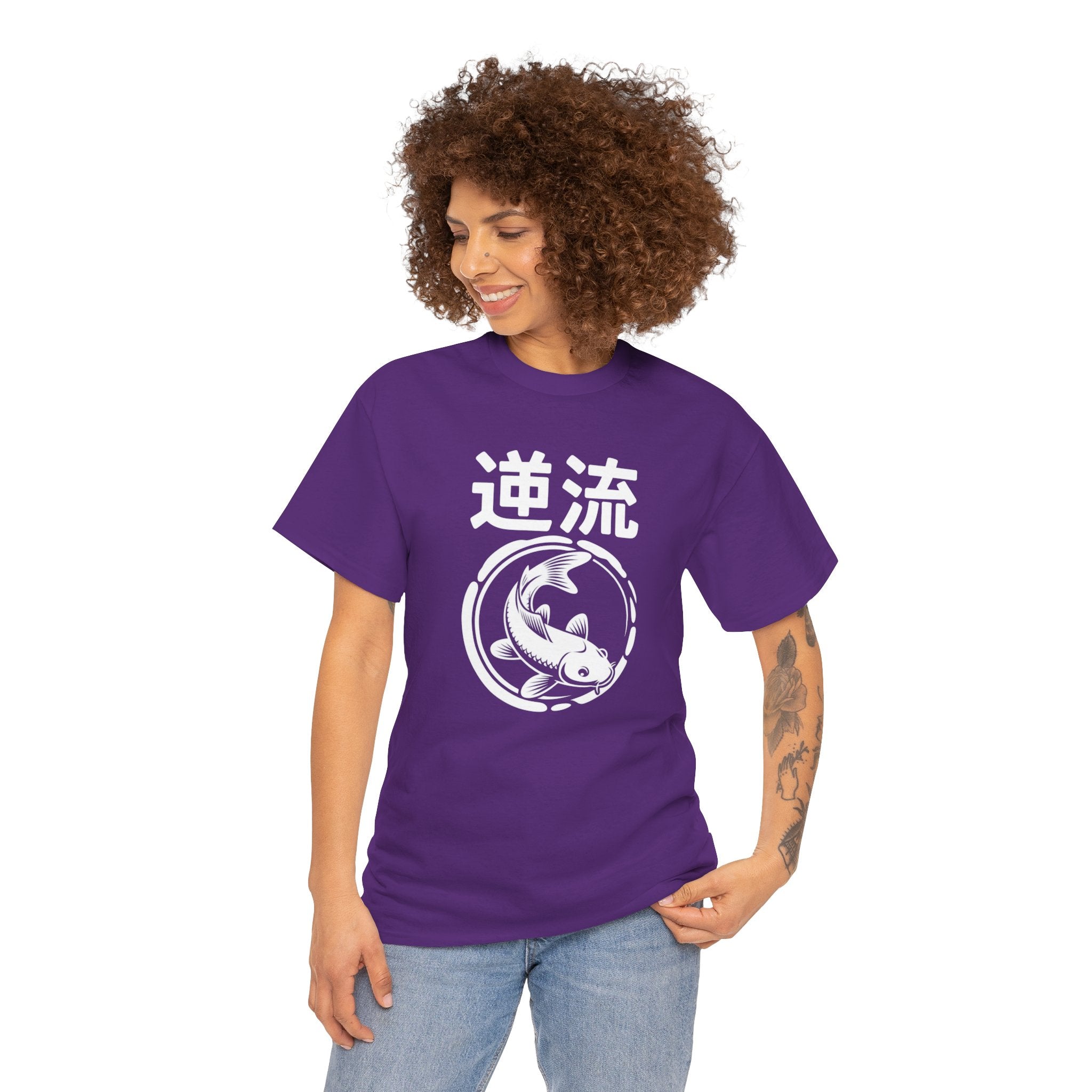 Koi Reverse Flow Tee — Japanese Kanji 逆流 Fish Graphic T-Shirt Retro Style