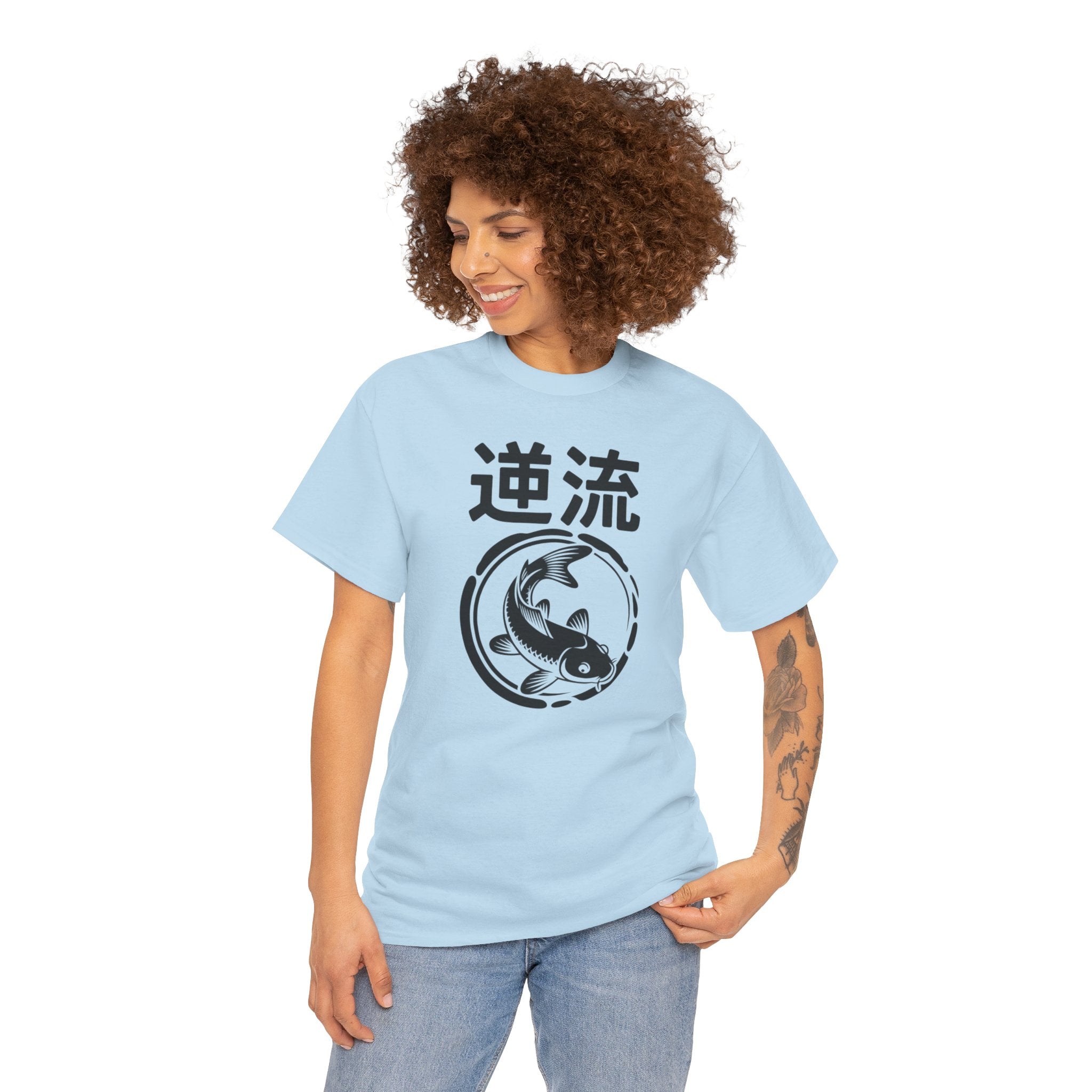 Koi Reverse Flow Tee — Japanese Kanji 逆流 Fish Graphic T-Shirt Retro Style
