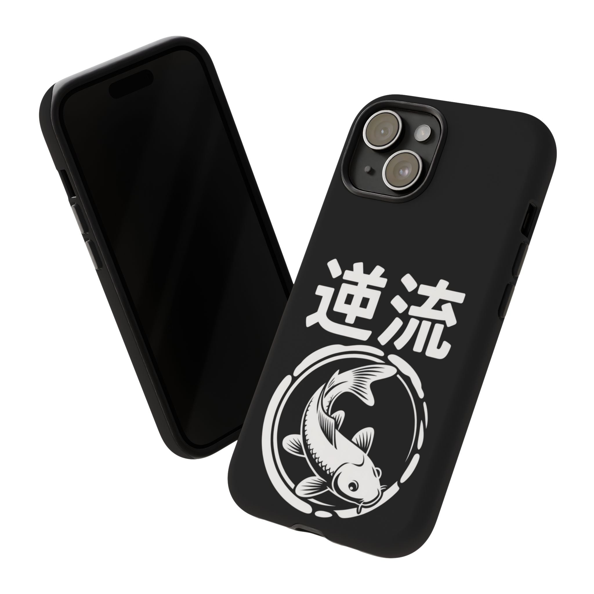 Koi '逆流' Tough Phone Case — Black Protective iPhone Cover - 80s Design