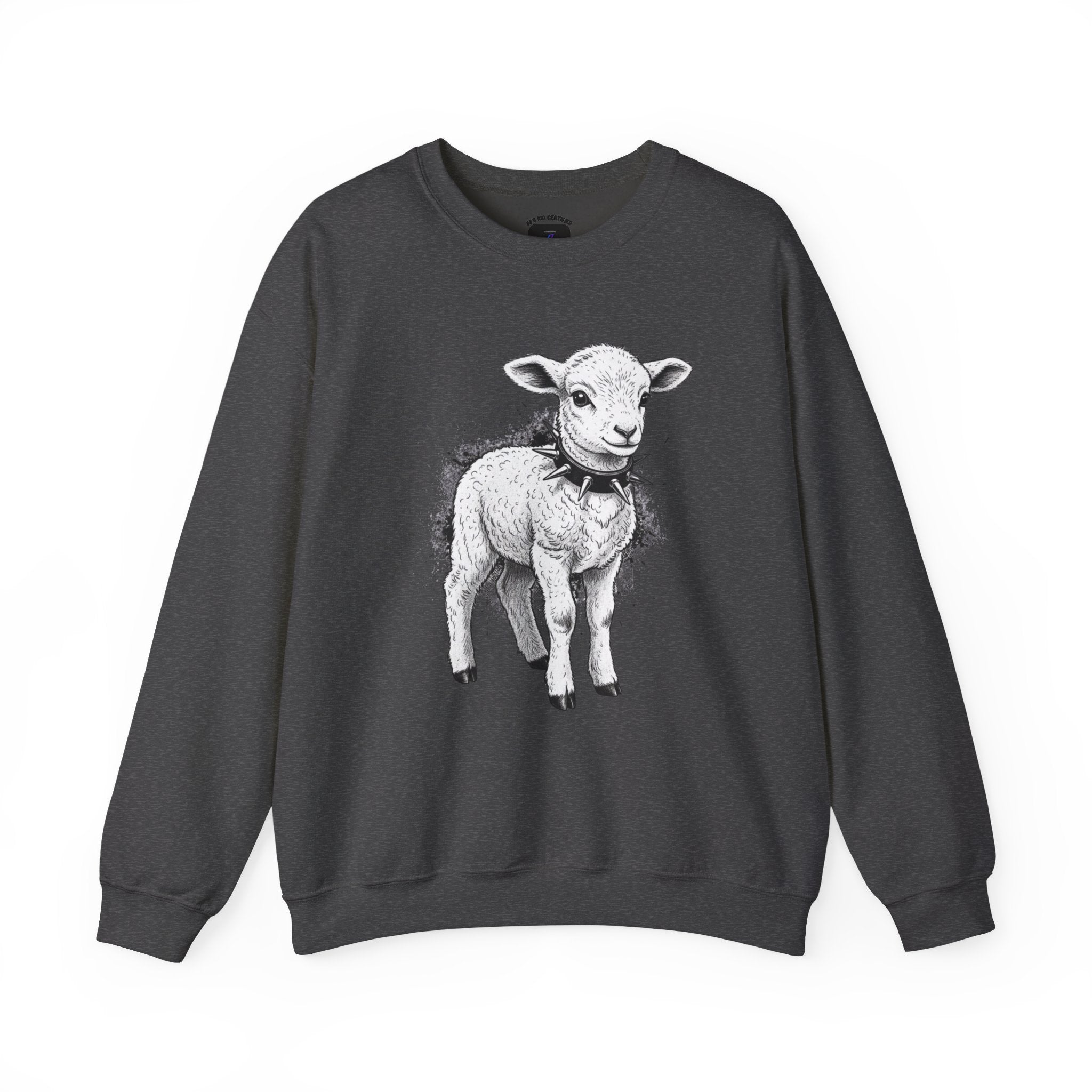 80s Punk Rock Lamb Illustration Crewneck Sweatshirt — Farm Animal Graphic Pullover