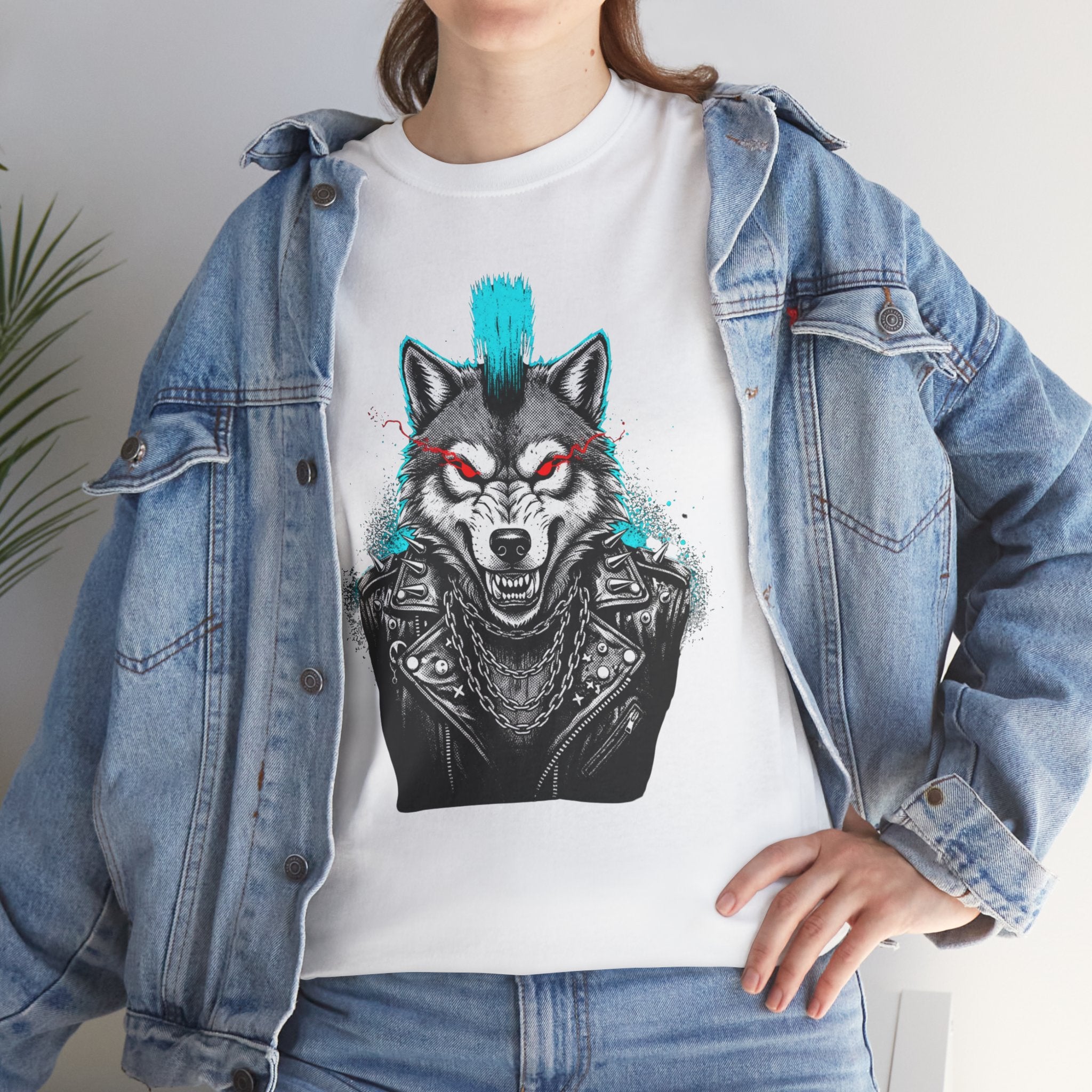 Wolf Punk Graphic Tee — Fierce Tribal Wolf Illustration T-Shirt 80's Rebel Fashion