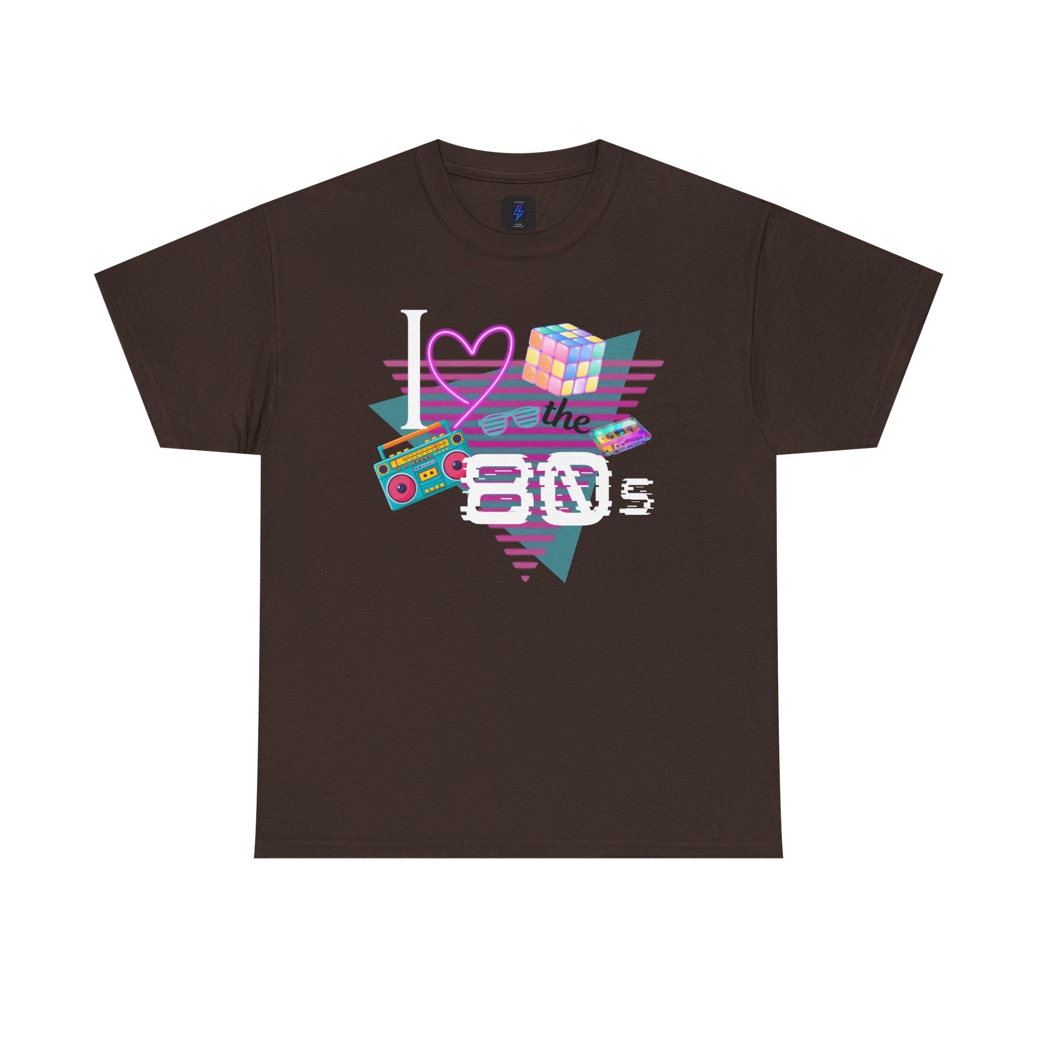 I Love the 80s T-Shirt — Retro Cassette, Rubik’s Cube & Neon Vintage Tee