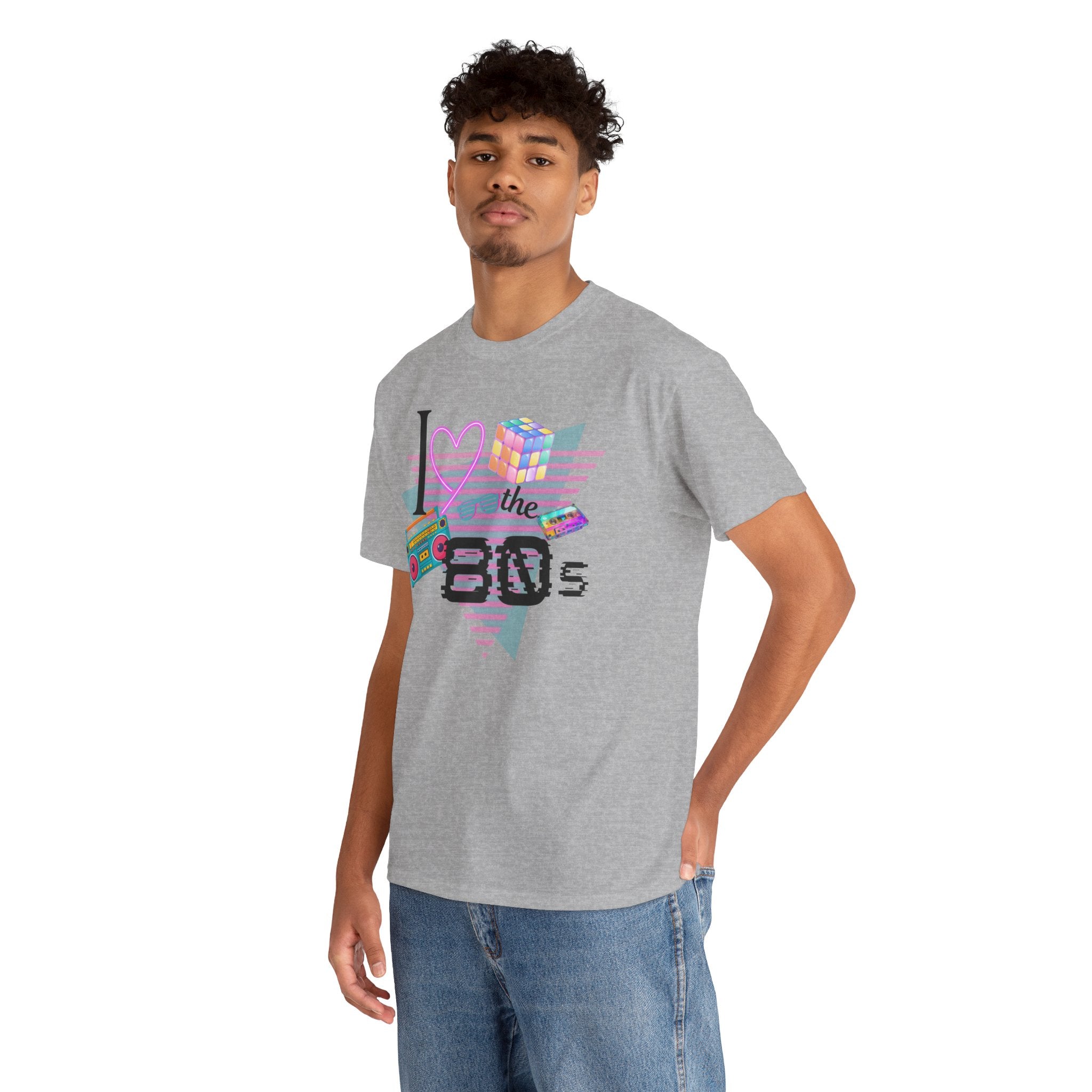 I Love the 80s T-Shirt — Retro Cassette, Rubik’s Cube & Neon Vintage Tee
