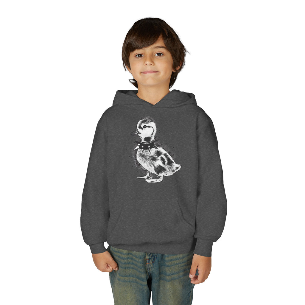 Youth Hoodie with Punk Duckling Illustration — Vintage 80s Punk Baby Duck Graphic Sweatshirt