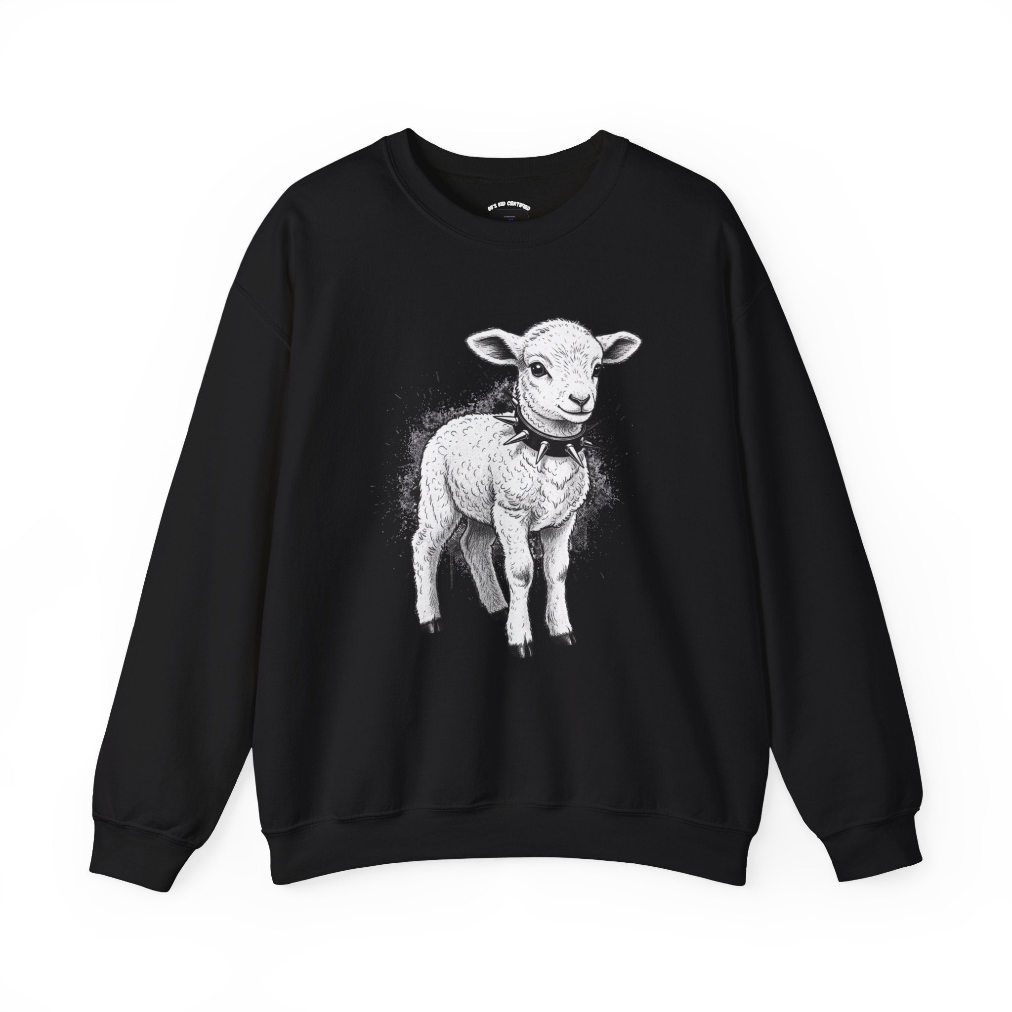 80s Punk Rock Lamb Illustration Crewneck Sweatshirt — Farm Animal Graphic Pullover