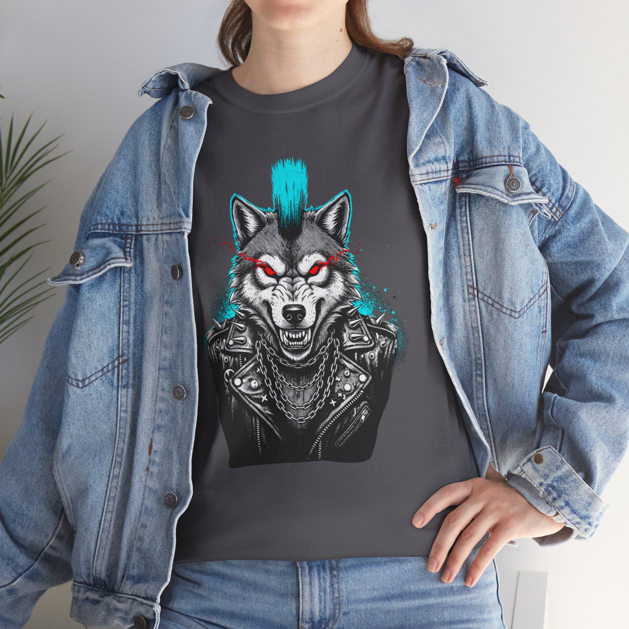 Wolf Punk Graphic Tee — Fierce Tribal Wolf Illustration T-Shirt 80's Rebel Fashion