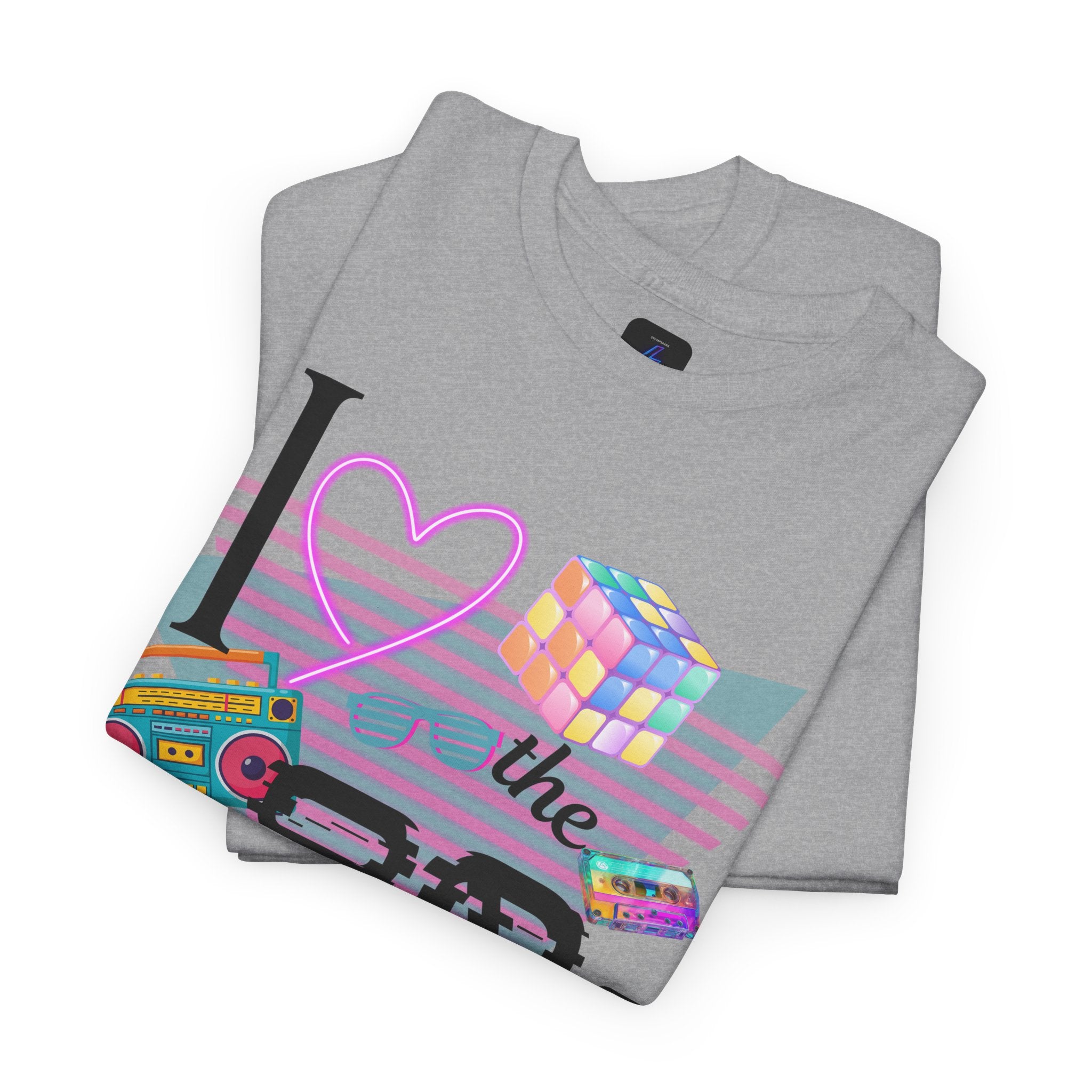 I Love the 80s T-Shirt — Retro Cassette, Rubik’s Cube & Neon Vintage Tee