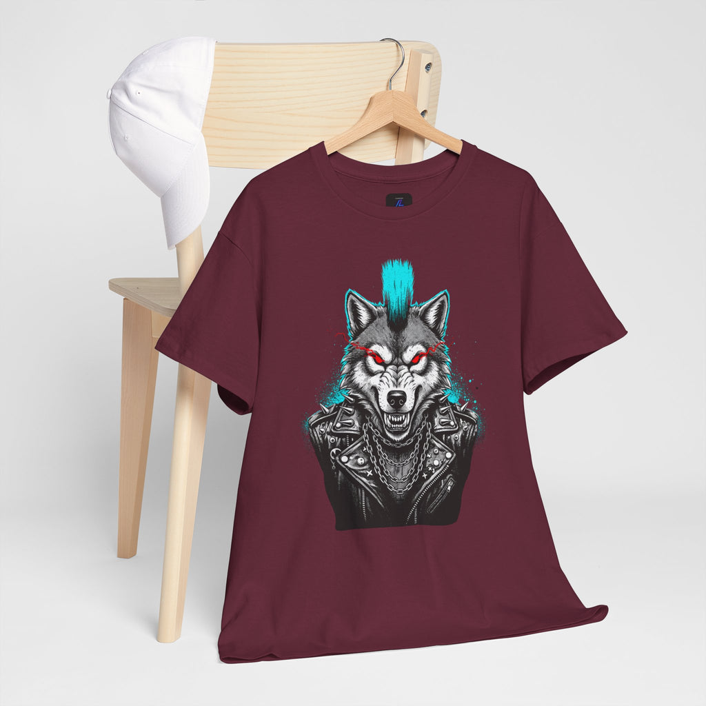 Wolf Punk Graphic Tee — Fierce Tribal Wolf Illustration T-Shirt 80's Rebel Fashion