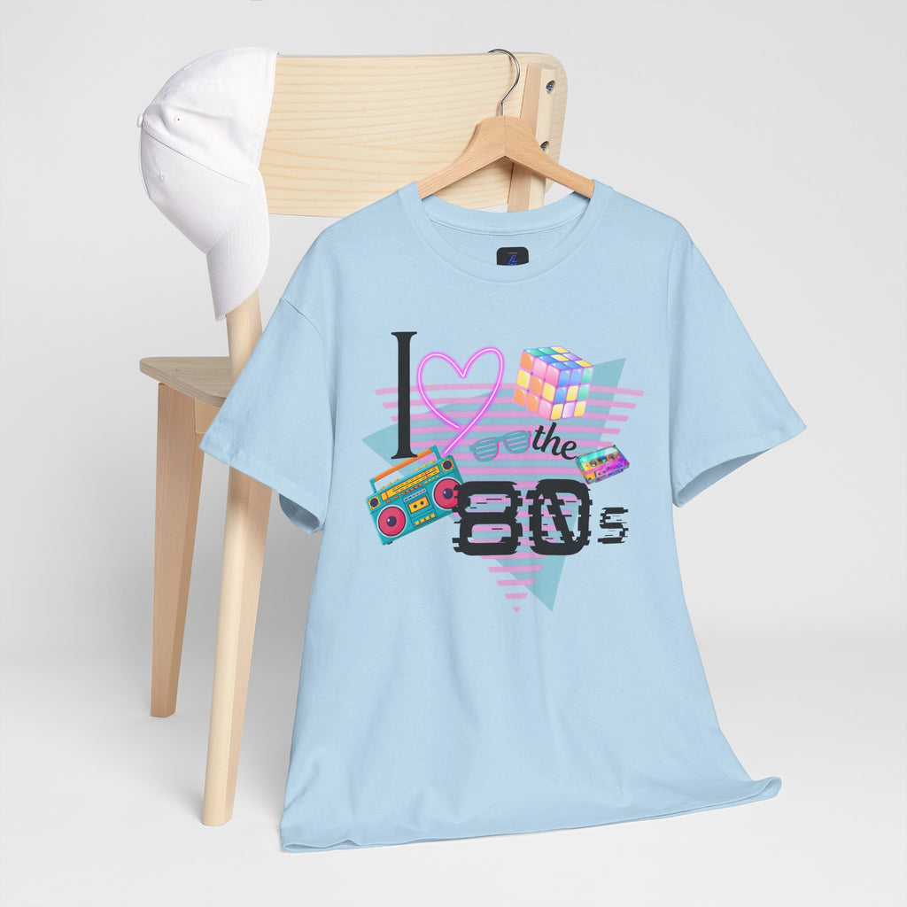 I Love the 80s T-Shirt — Retro Cassette, Rubik’s Cube & Neon Vintage Tee