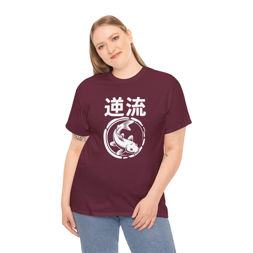 Koi Reverse Flow Tee — Japanese Kanji 逆流 Fish Graphic T-Shirt Retro Style