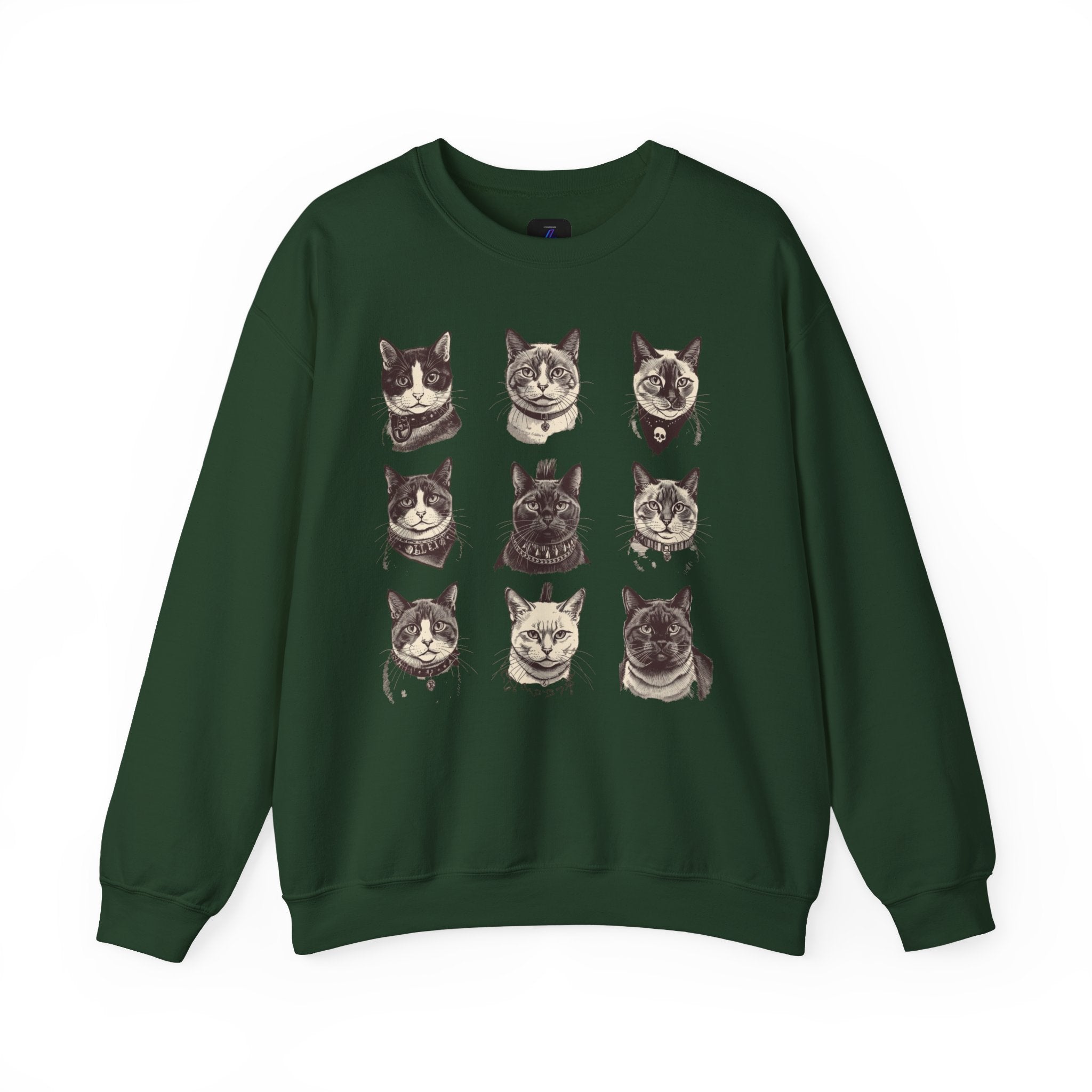 Vintage Cat Faces Crewneck Sweatshirt — Retro Cat Portraits Pullover