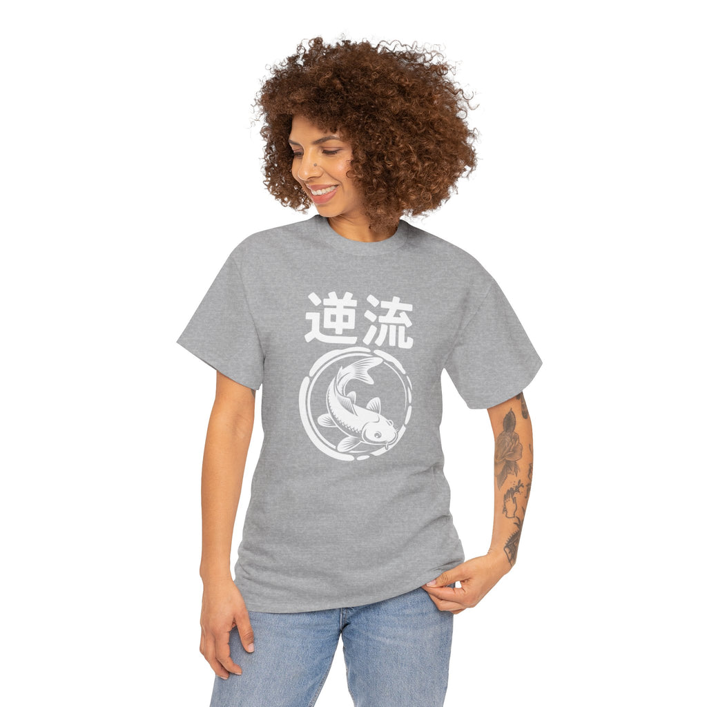 Koi Reverse Flow Tee — Japanese Kanji 逆流 Fish Graphic T-Shirt Retro Style