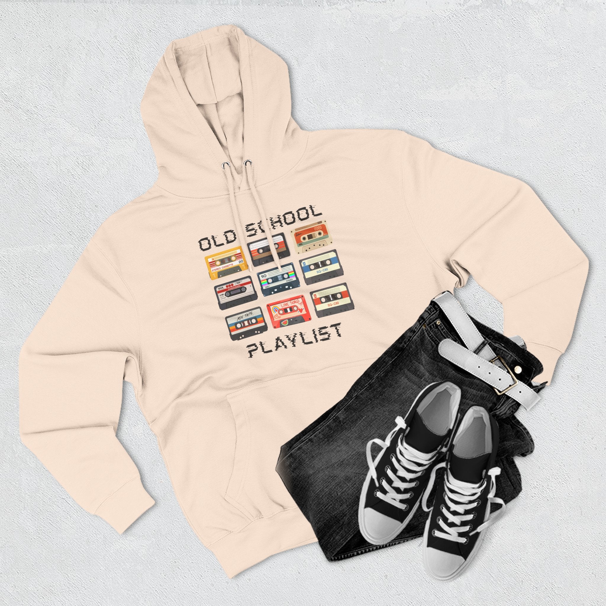 Old School Playlist Hoodie — Retro 80s Cassette Tape Graphic Pullover