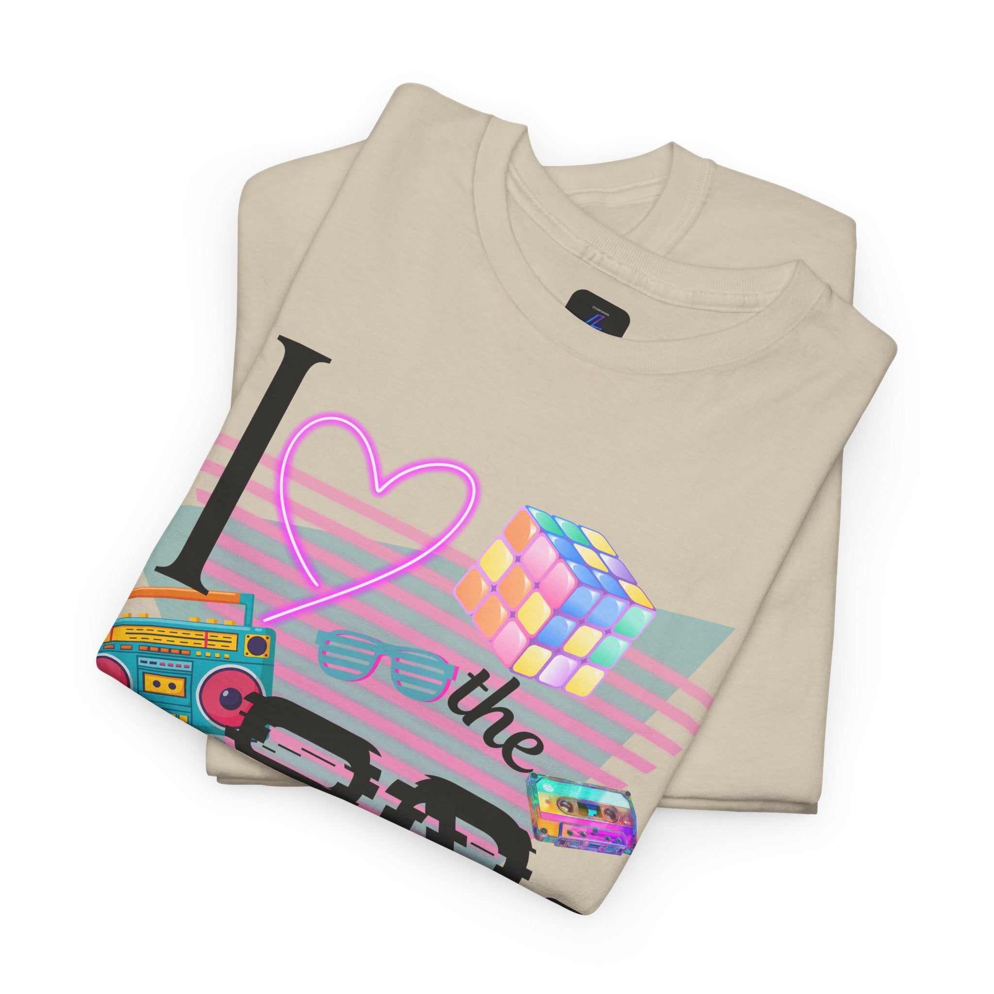 I Love the 80s T-Shirt — Retro Cassette, Rubik’s Cube & Neon Vintage Tee
