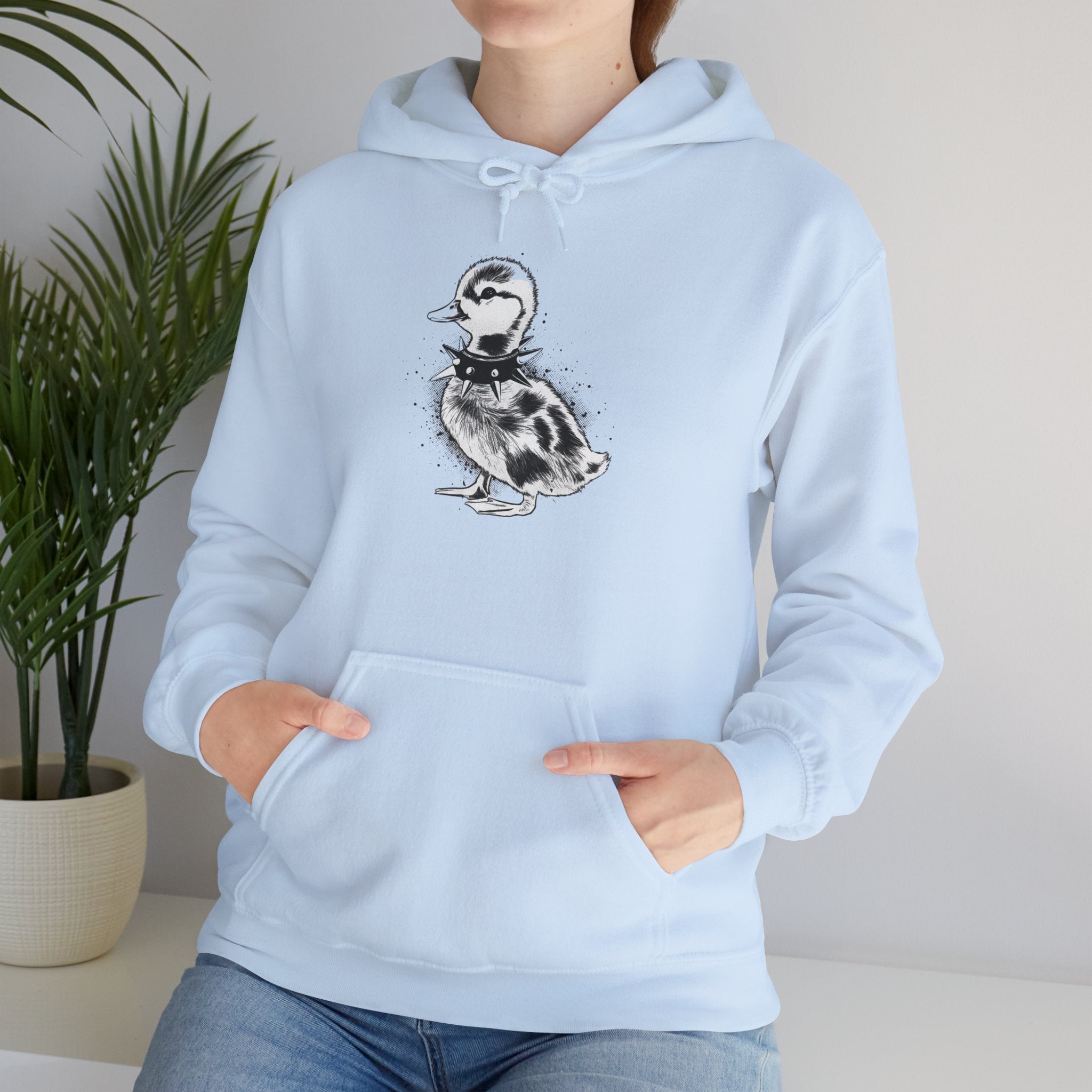80s Punk Duckling Sketch Hoodie – Vintage Black & White Baby Duck Graphic Sweatshirt