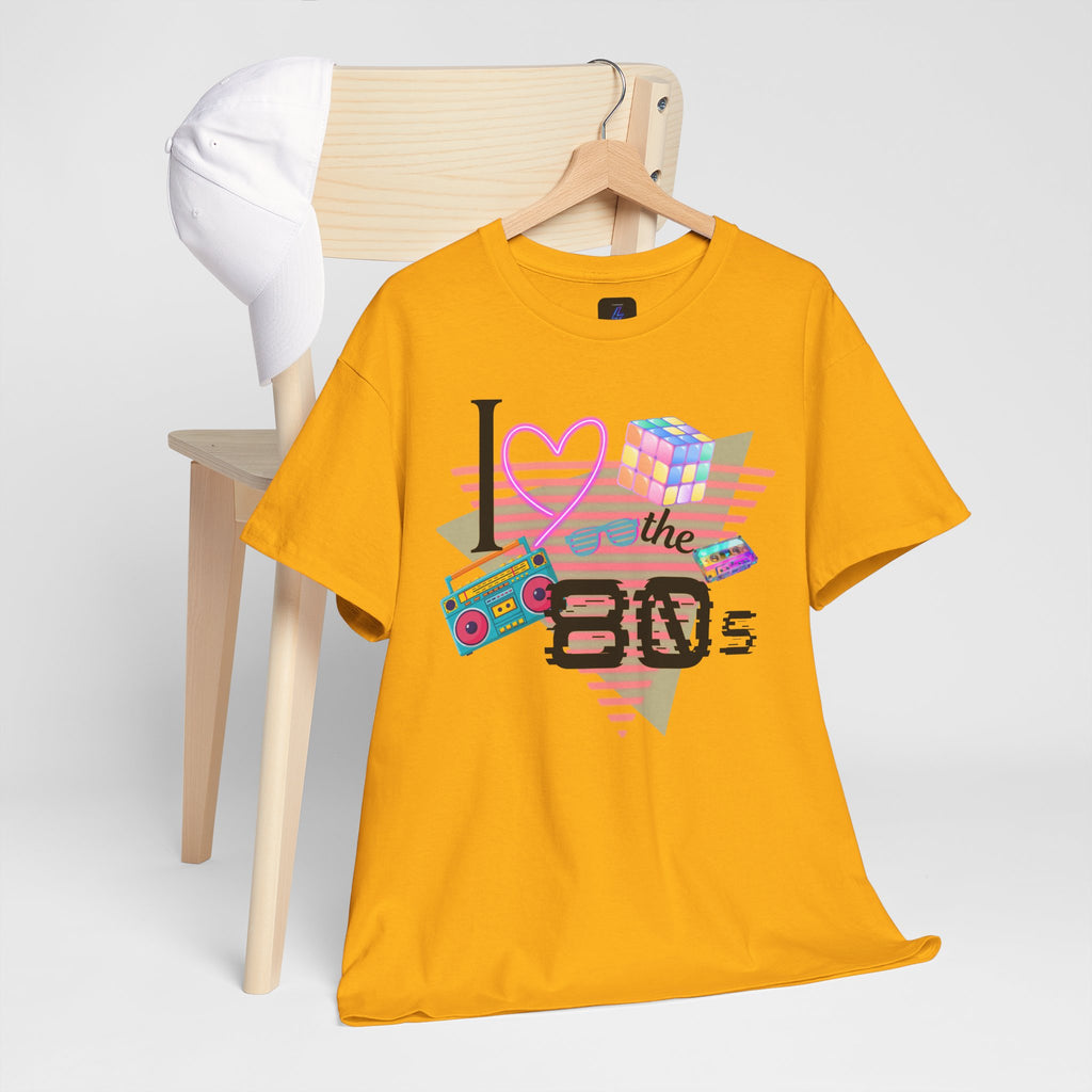 I Love the 80s T-Shirt — Retro Cassette, Rubik’s Cube & Neon Vintage Tee