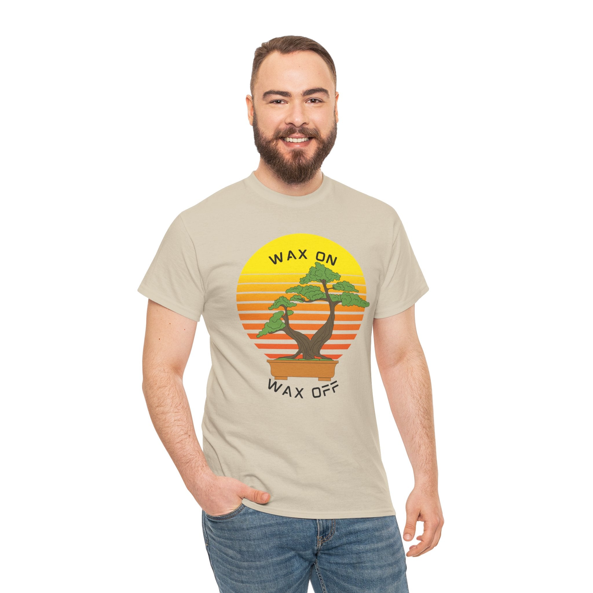 Wax On Wax Off Bonsai Tee — Retro Sunset Martial Arts T‑Shirt K-Kid Retro 80's
