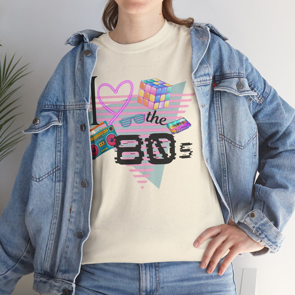 I Love the 80s T-Shirt — Retro Cassette, Rubik’s Cube & Neon Vintage Tee