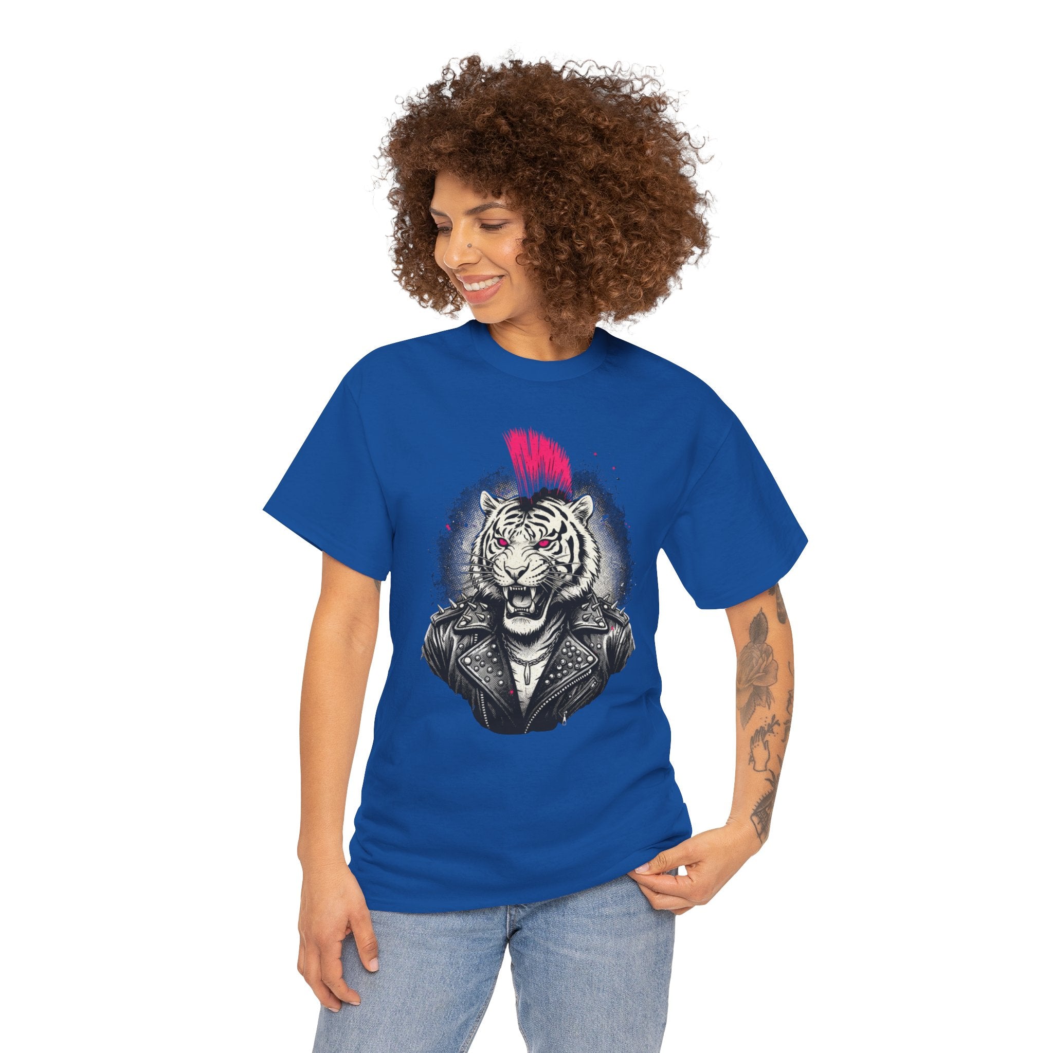 Punk Rock Tiger T-Shirt — Mohawk Tiger Graphic Tee 80's Fashion Rebel