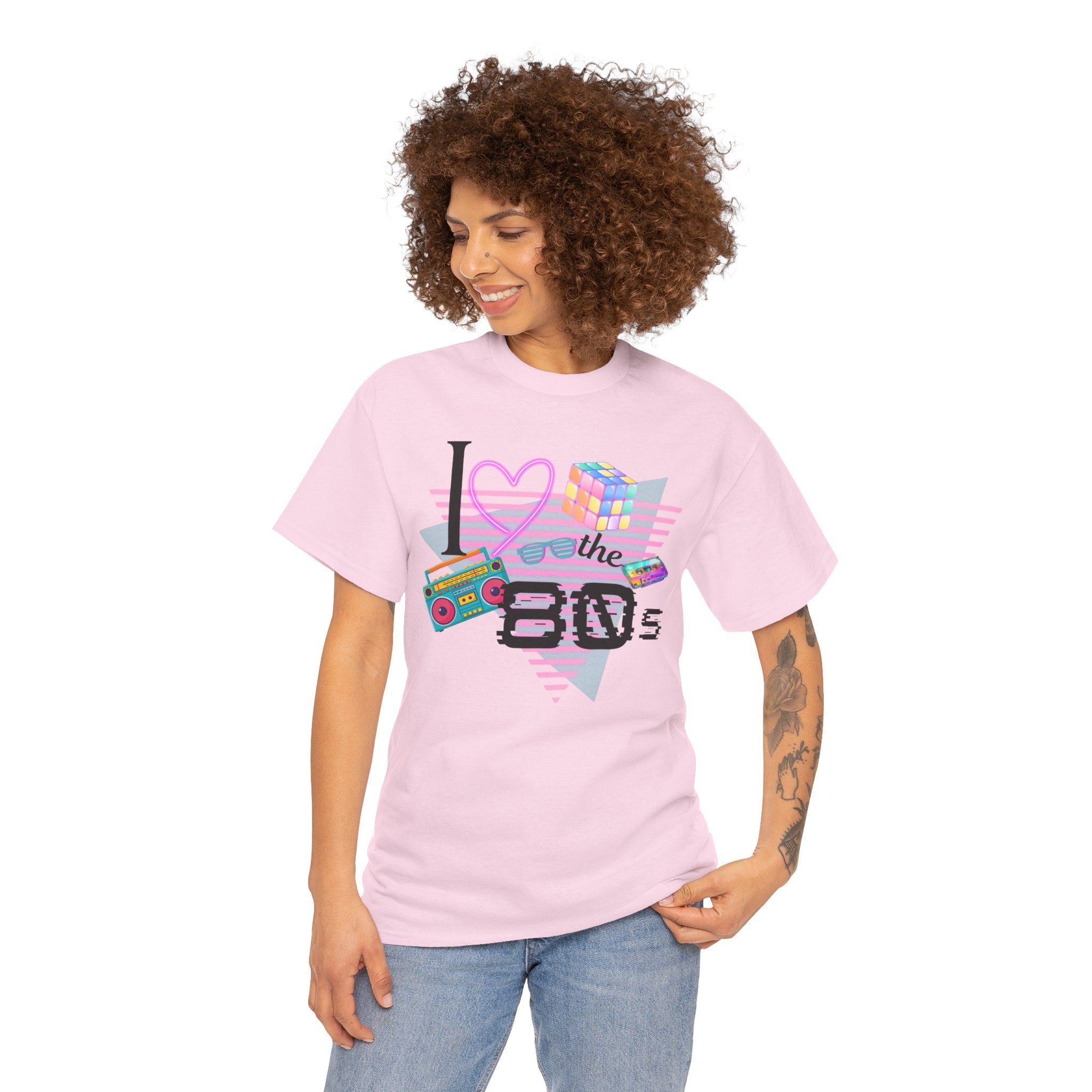 I Love the 80s T-Shirt — Retro Cassette, Rubik’s Cube & Neon Vintage Tee