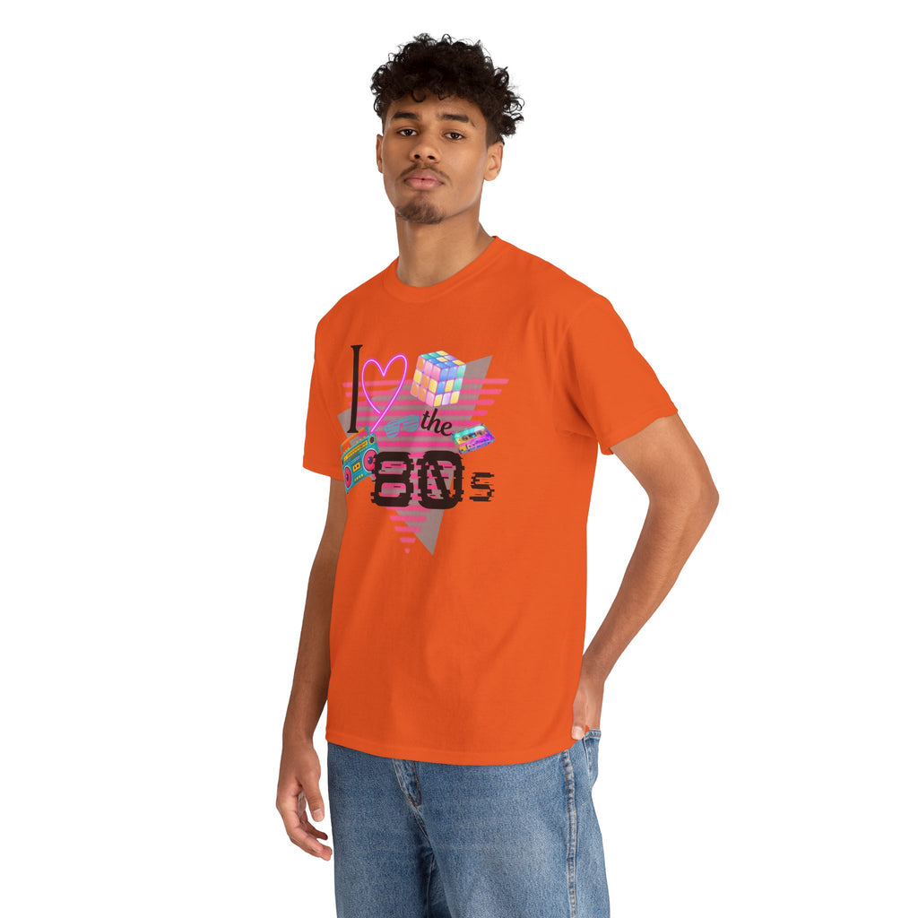 I Love the 80s T-Shirt — Retro Cassette, Rubik’s Cube & Neon Vintage Tee