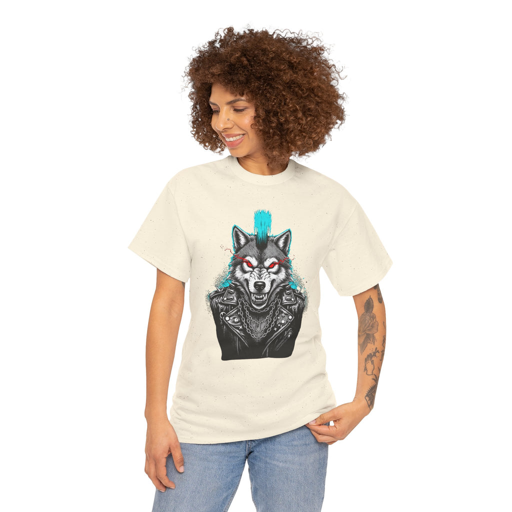 Wolf Punk Graphic Tee — Fierce Tribal Wolf Illustration T-Shirt 80's Rebel Fashion