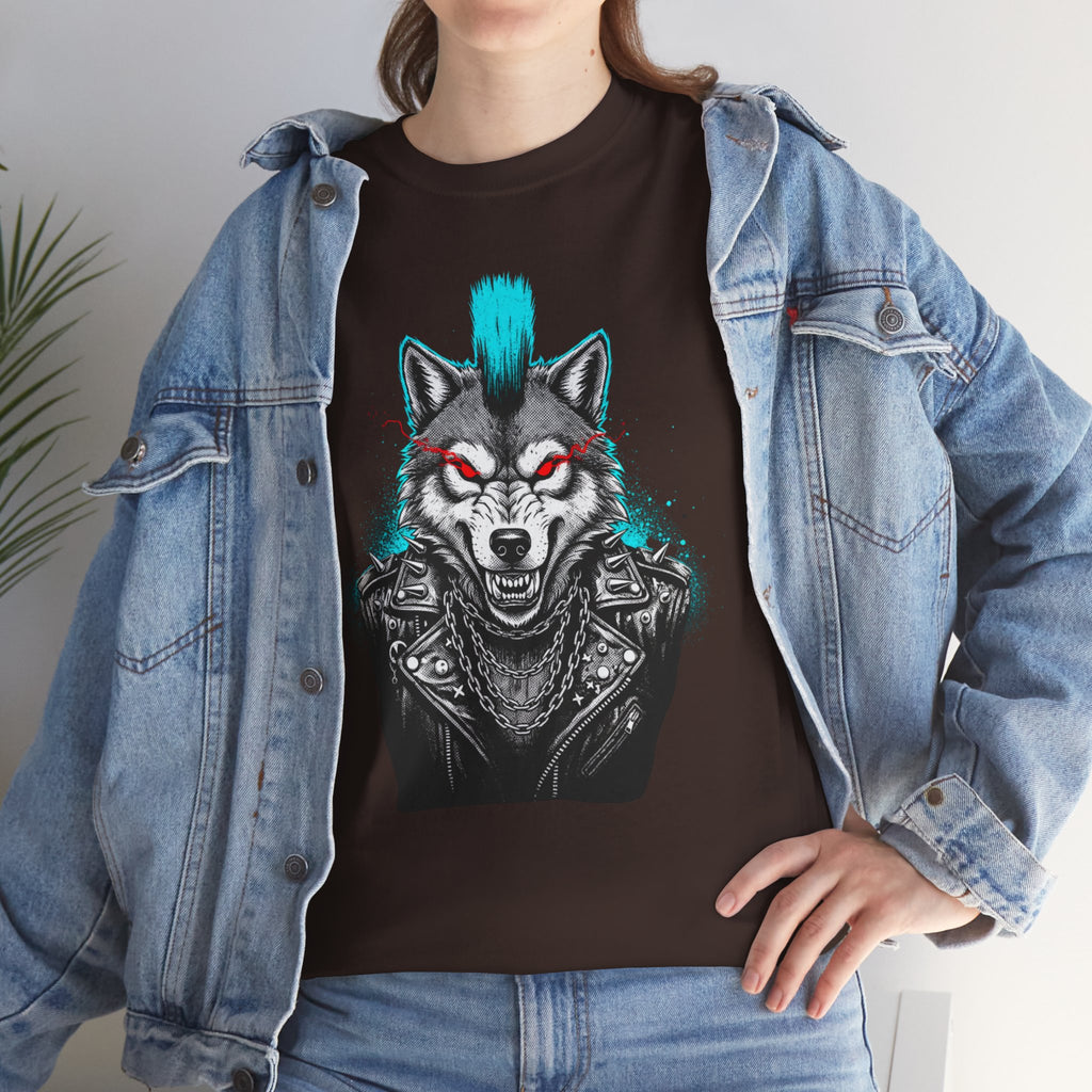 Wolf Punk Graphic Tee — Fierce Tribal Wolf Illustration T-Shirt 80's Rebel Fashion