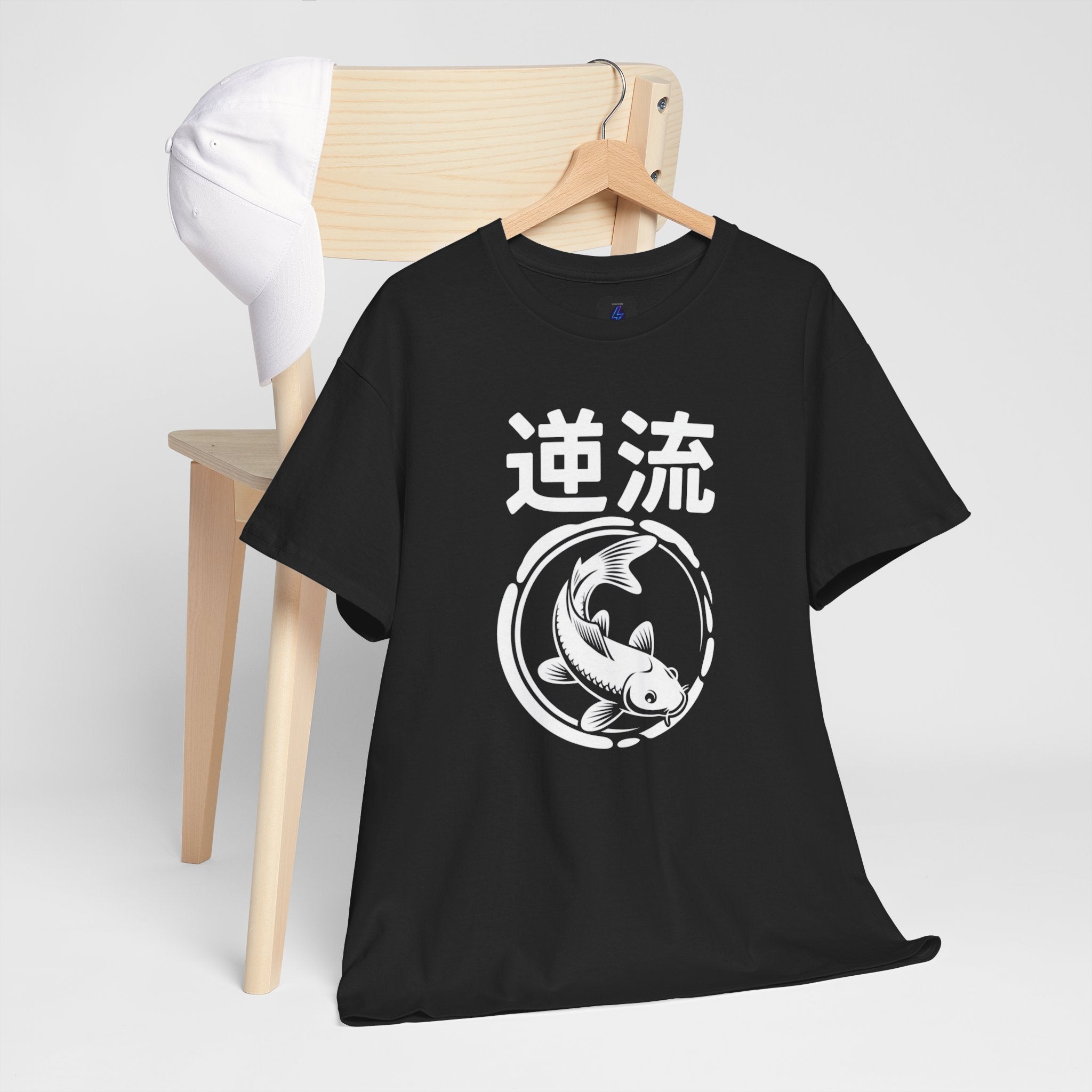 Koi Reverse Flow Tee — Japanese Kanji 逆流 Fish Graphic T-Shirt Retro Style