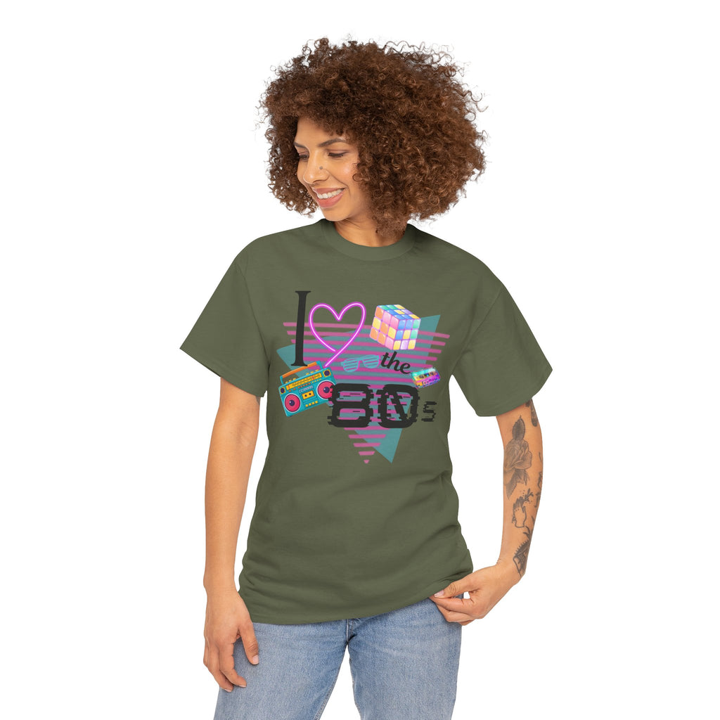 I Love the 80s T-Shirt — Retro Cassette, Rubik’s Cube & Neon Vintage Tee