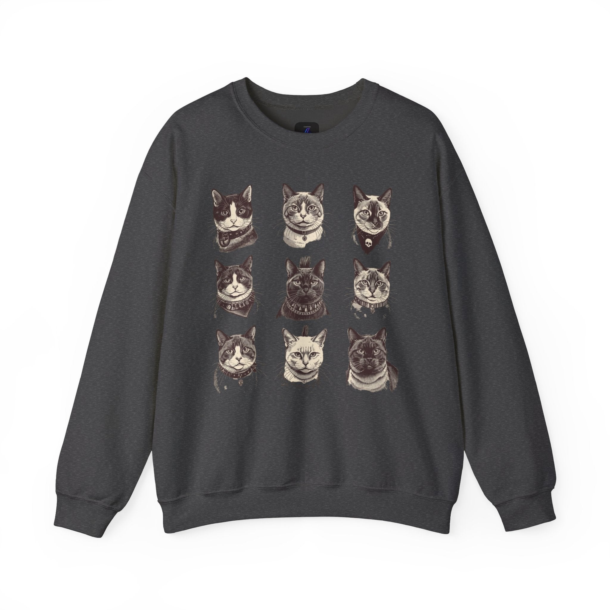 Vintage Cat Faces Crewneck Sweatshirt — Retro Cat Portraits Pullover