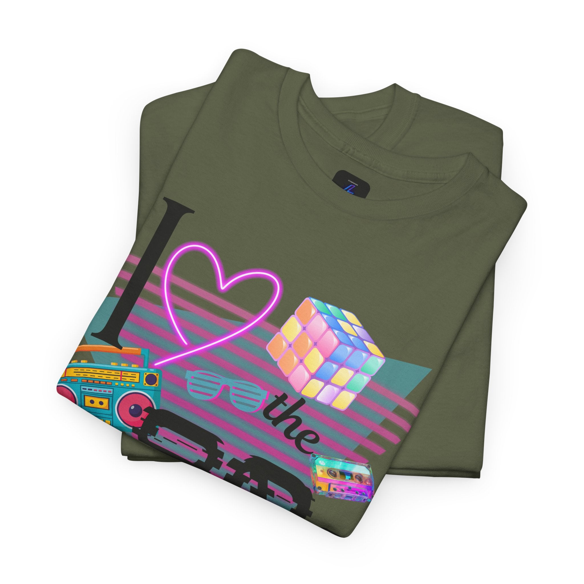 I Love the 80s T-Shirt — Retro Cassette, Rubik’s Cube & Neon Vintage Tee