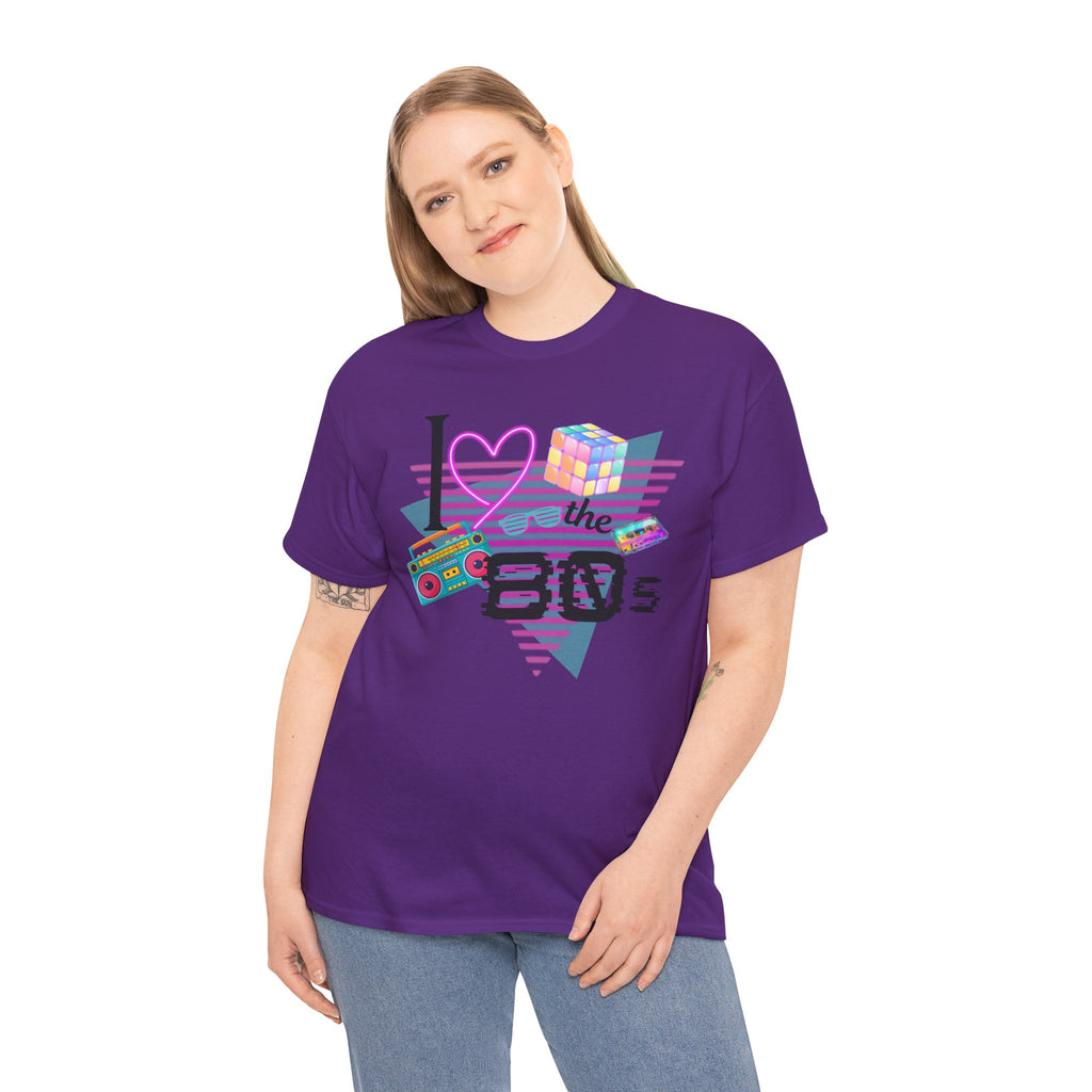I Love the 80s T-Shirt — Retro Cassette, Rubik’s Cube & Neon Vintage Tee
