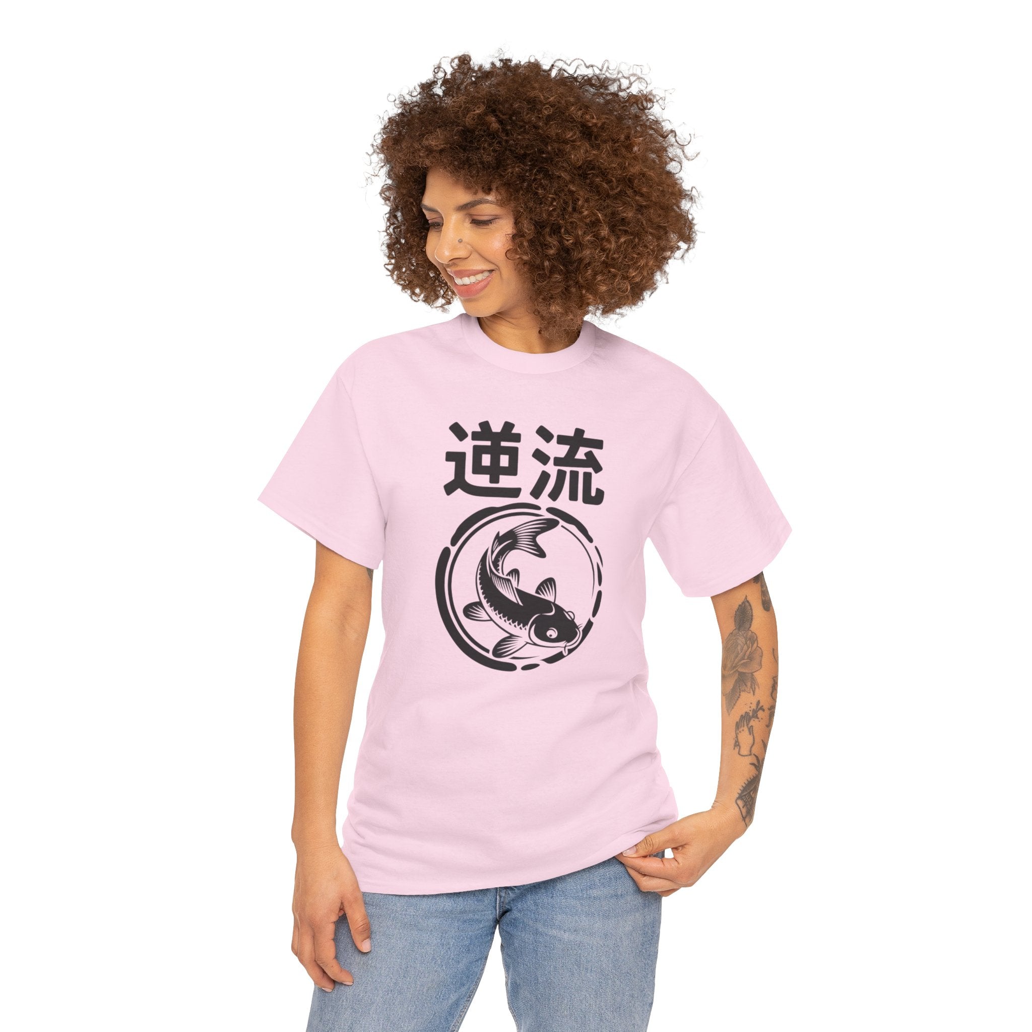 Koi Reverse Flow Tee — Japanese Kanji 逆流 Fish Graphic T-Shirt Retro Style