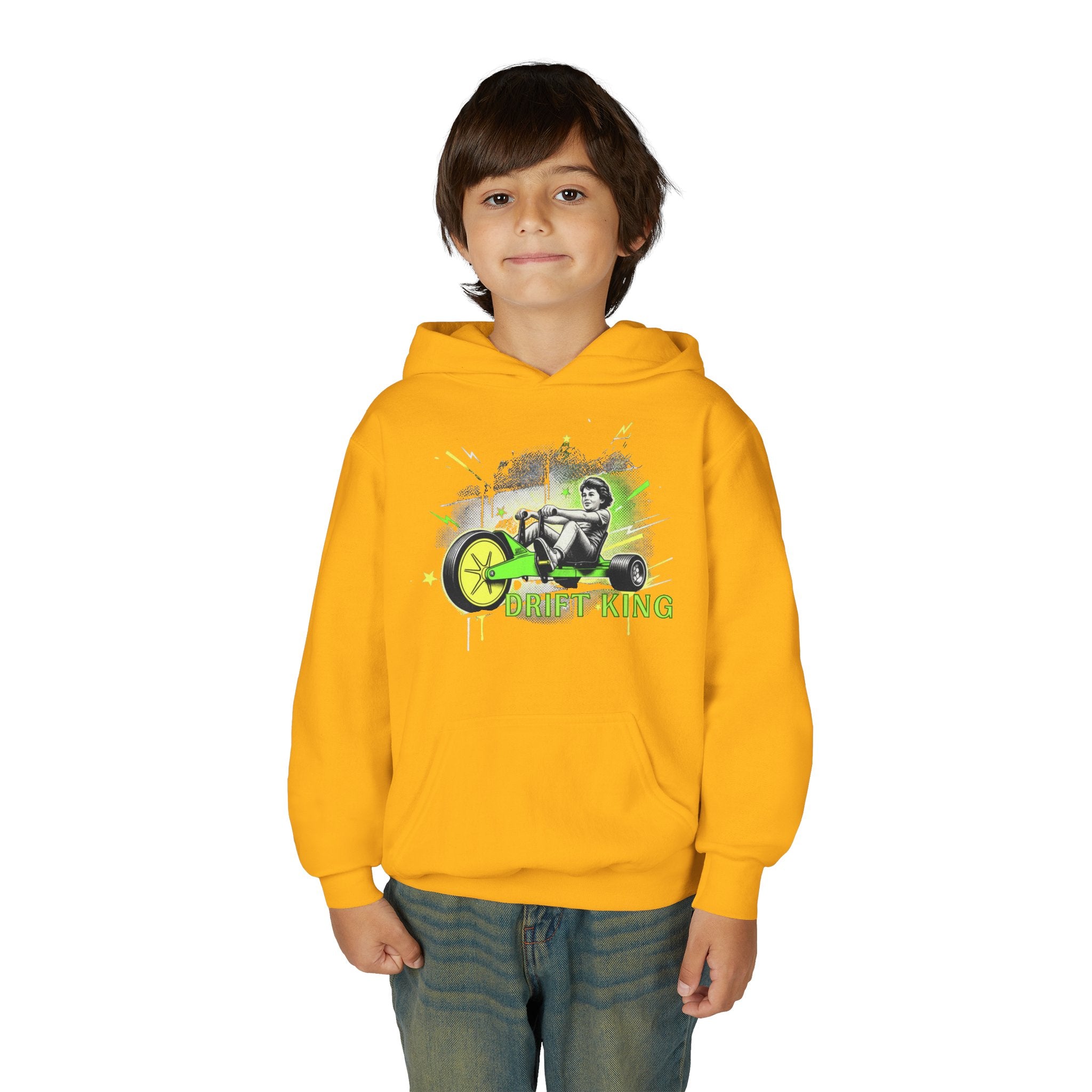 Drift King Youth Hoodie - Go-Kart Racing Graphic Sweatshirt 80s Fashion Design