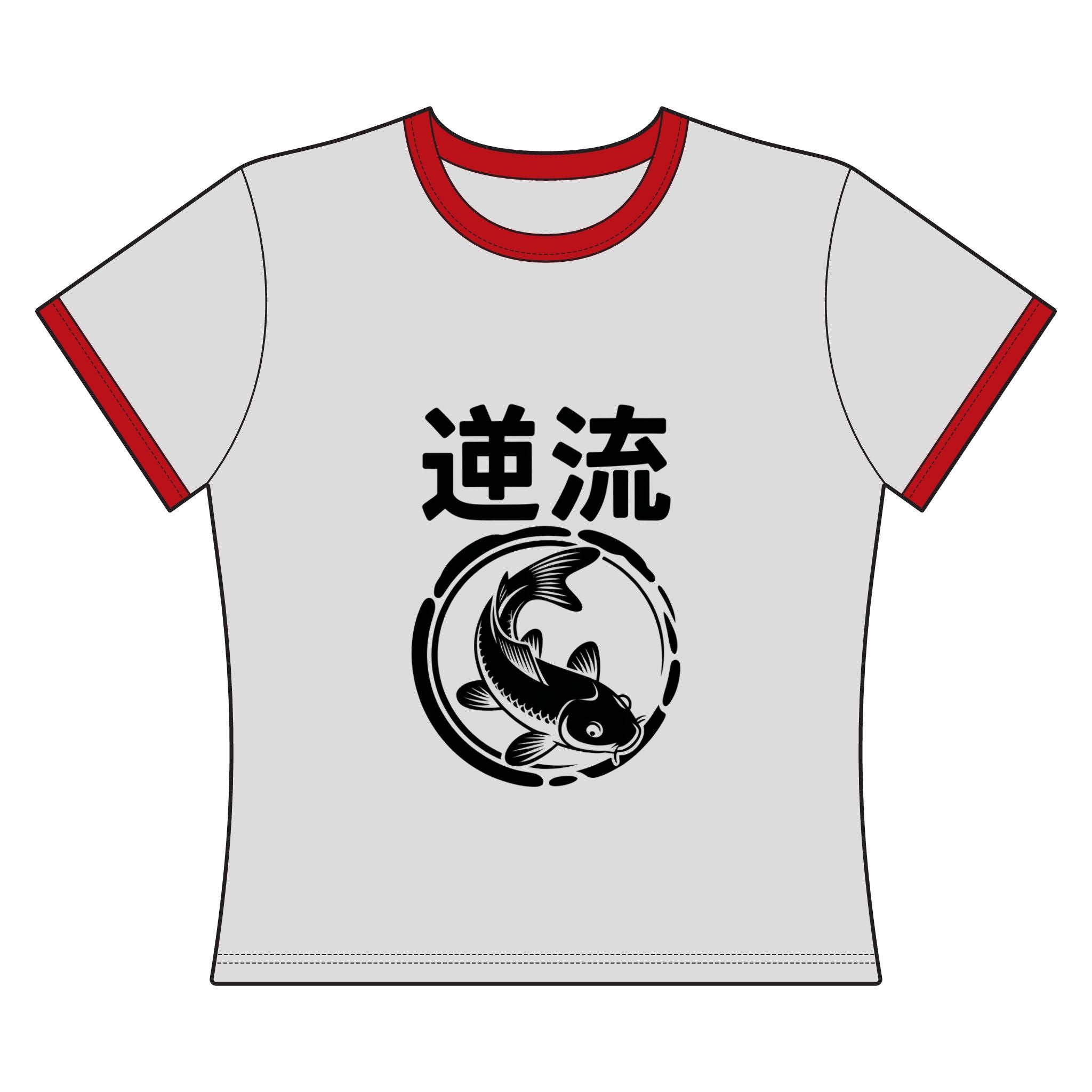Women's Ringer Tee — Koi Fish '逆流' Retro Japanese Graphic