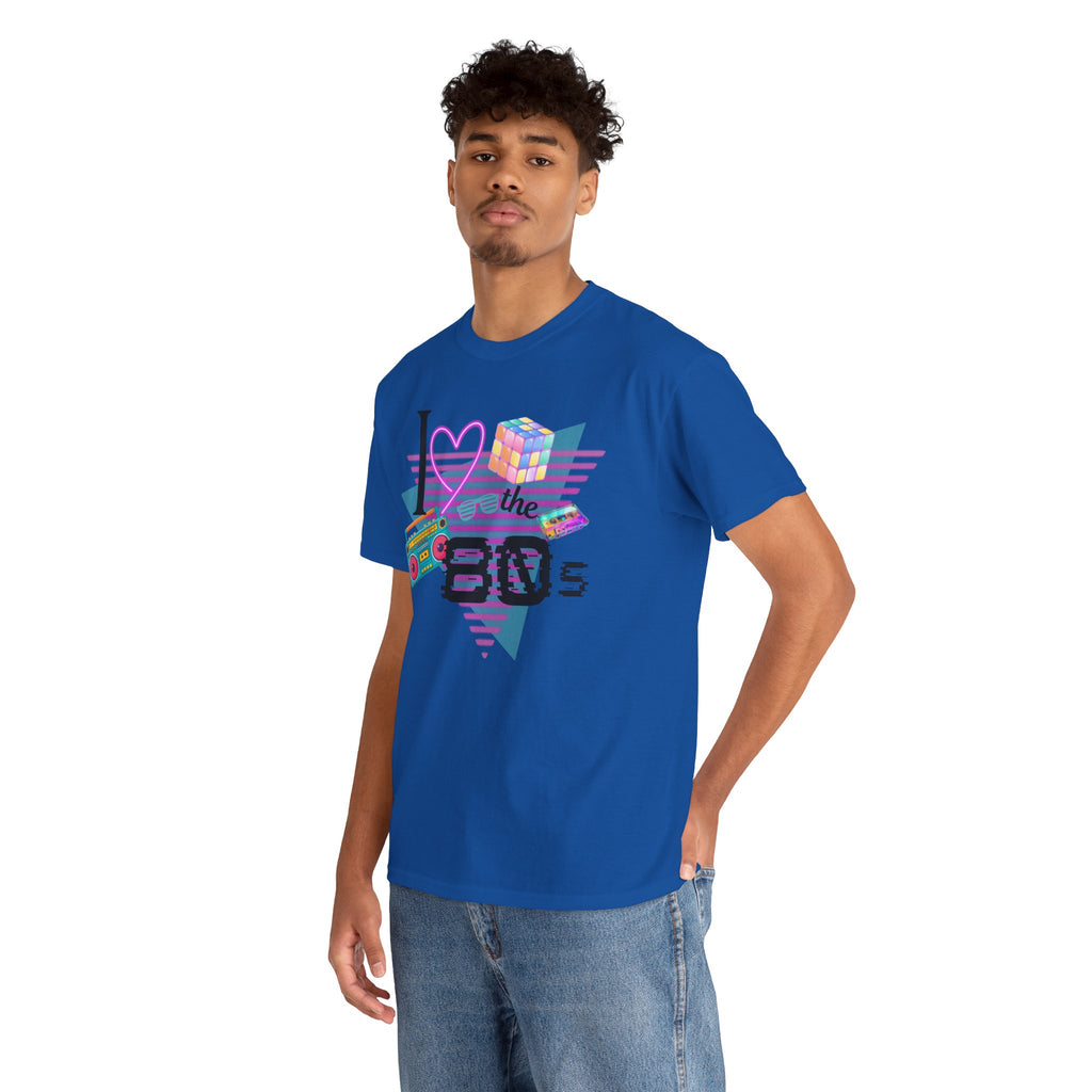 I Love the 80s T-Shirt — Retro Cassette, Rubik’s Cube & Neon Vintage Tee