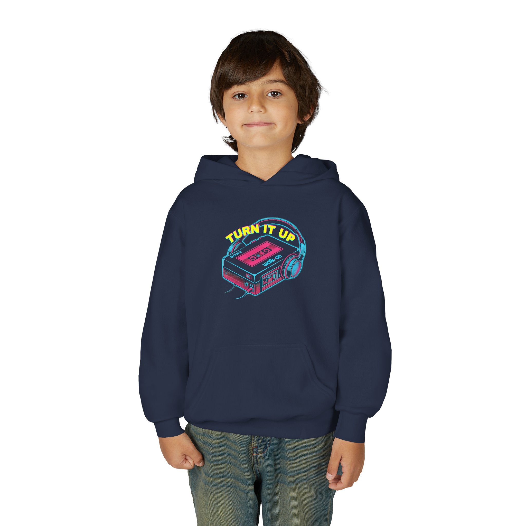 Youth Hoodie - "Turn It Up" Retro Cassette "Walkman" Graphic 80's Fashion