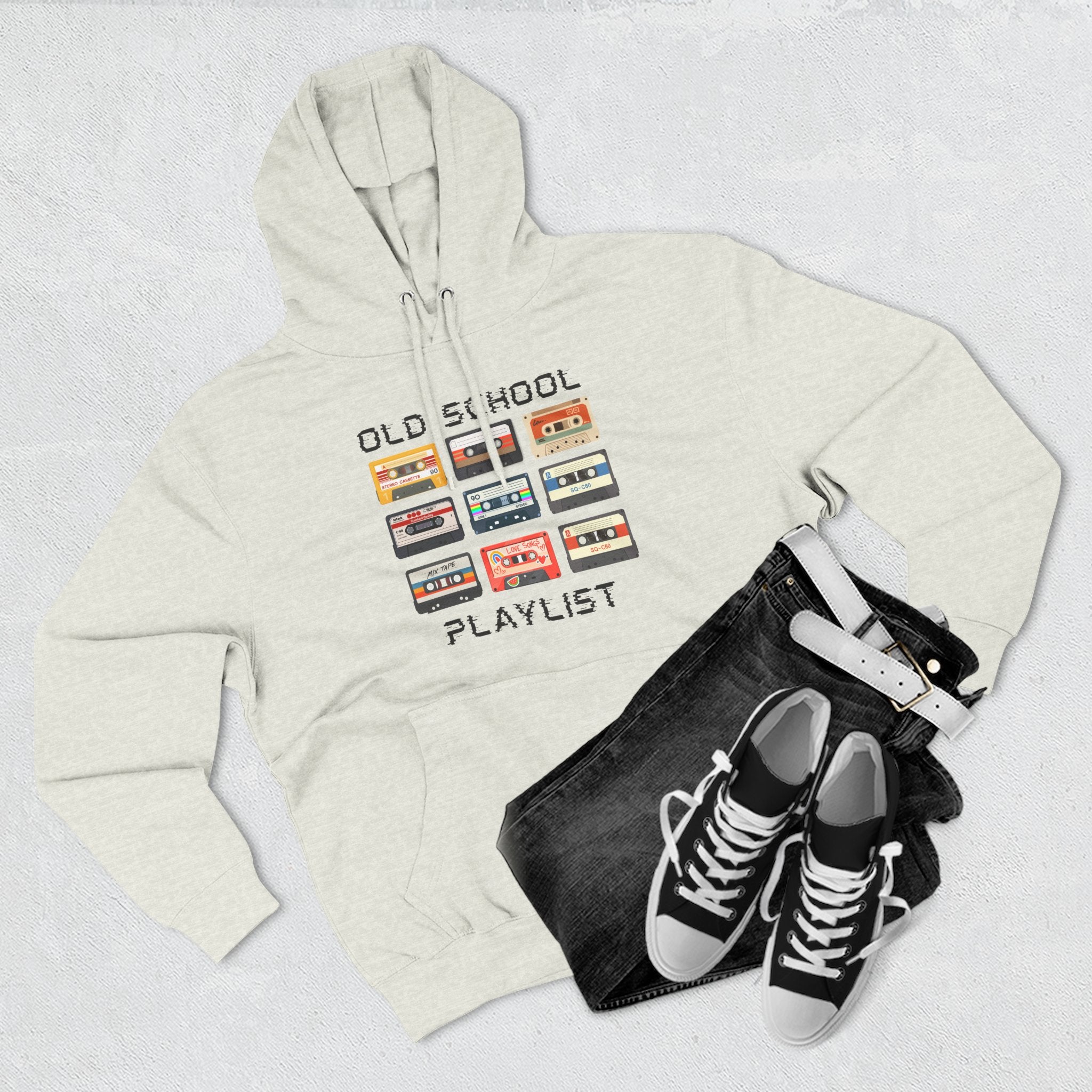 Old School Playlist Hoodie — Retro 80s Cassette Tape Graphic Pullover