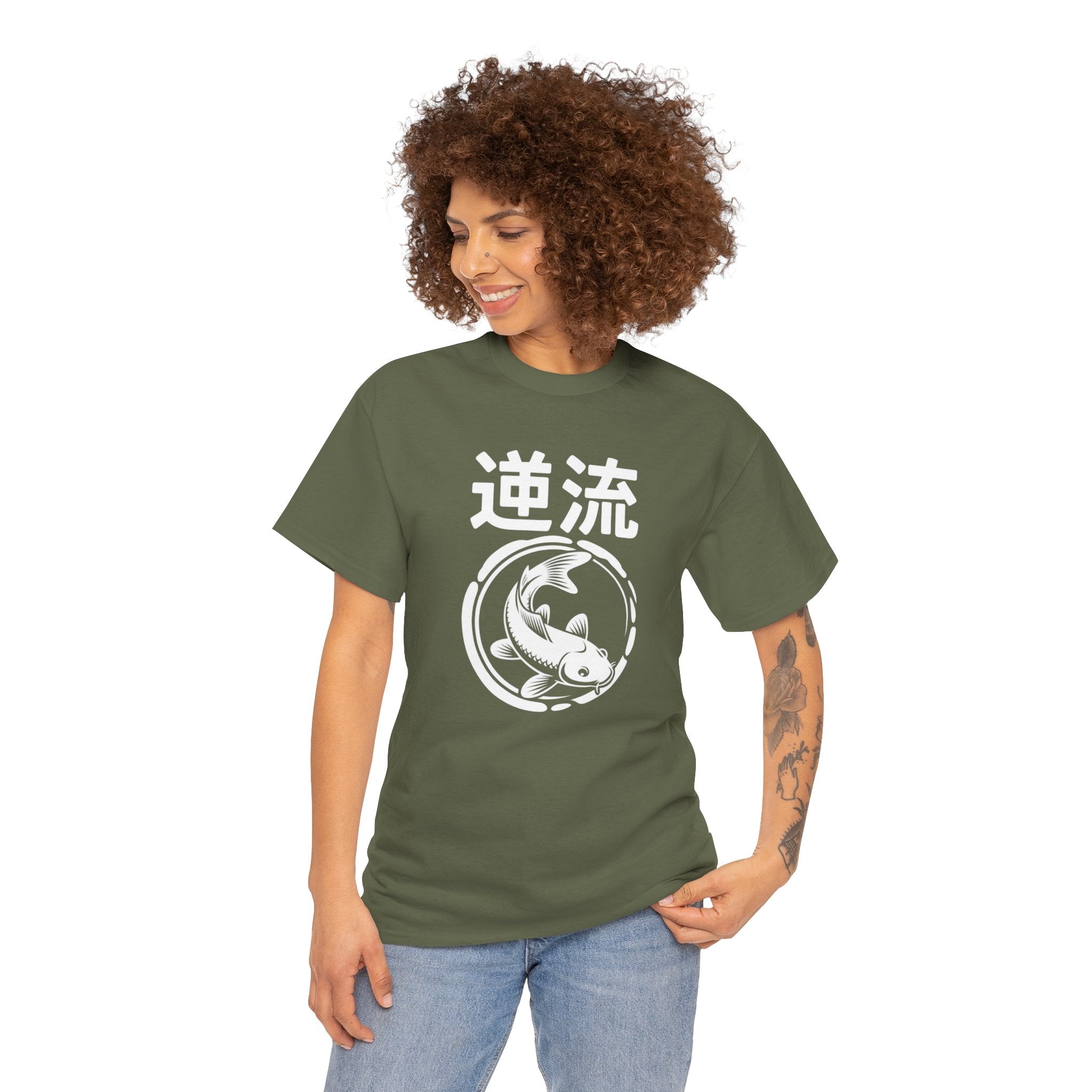 Koi Reverse Flow Tee — Japanese Kanji 逆流 Fish Graphic T-Shirt Retro Style