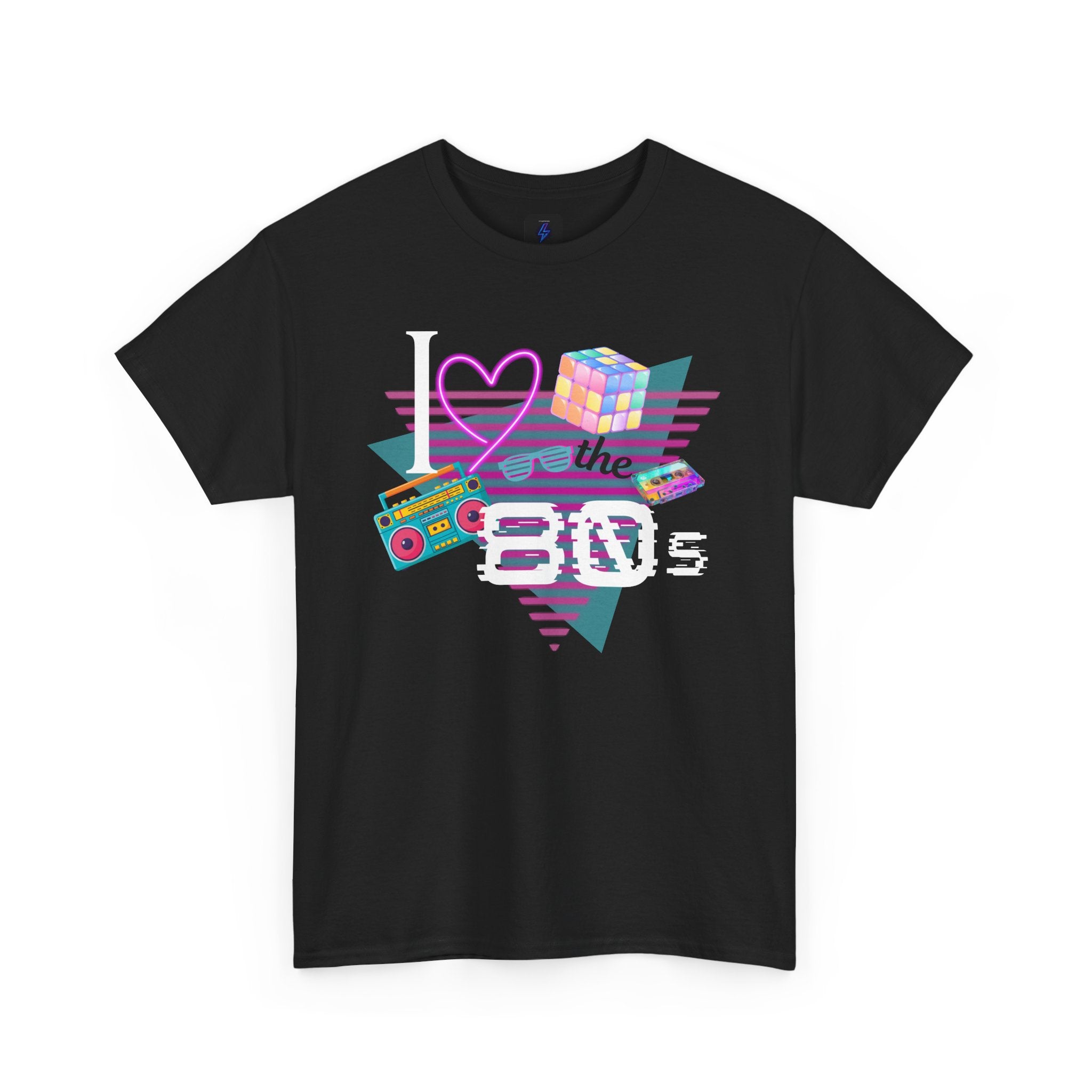 I Love the 80s T-Shirt — Retro Cassette, Rubik’s Cube & Neon Vintage Tee