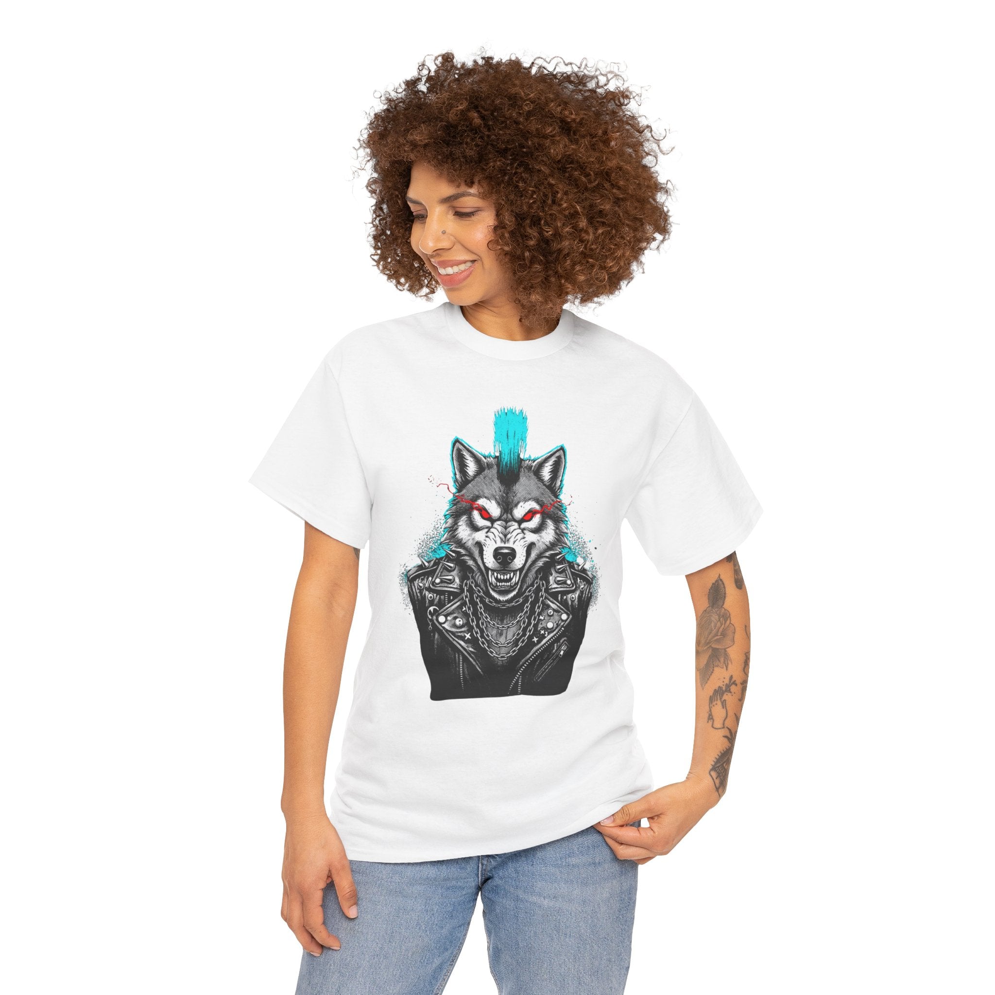 Wolf Punk Graphic Tee — Fierce Tribal Wolf Illustration T-Shirt 80's Rebel Fashion