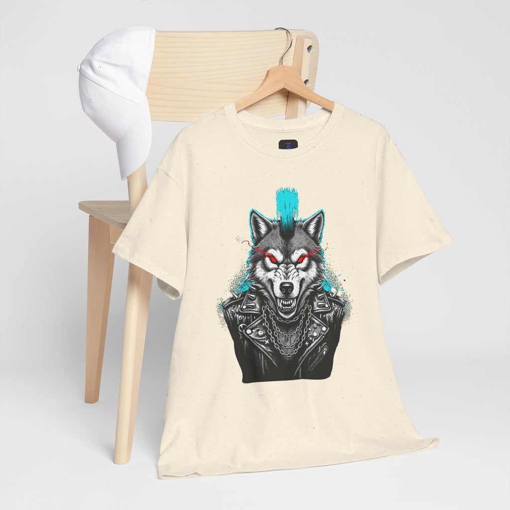 Wolf Punk Graphic Tee — Fierce Tribal Wolf Illustration T-Shirt 80's Rebel Fashion