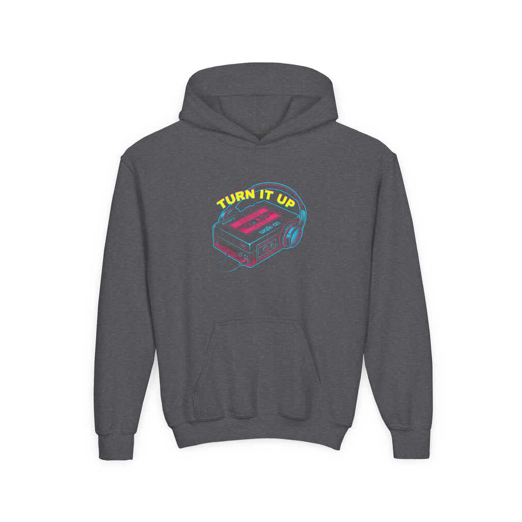 Youth Hoodie - "Turn It Up" Retro Cassette "Walkman" Graphic 80's Fashion