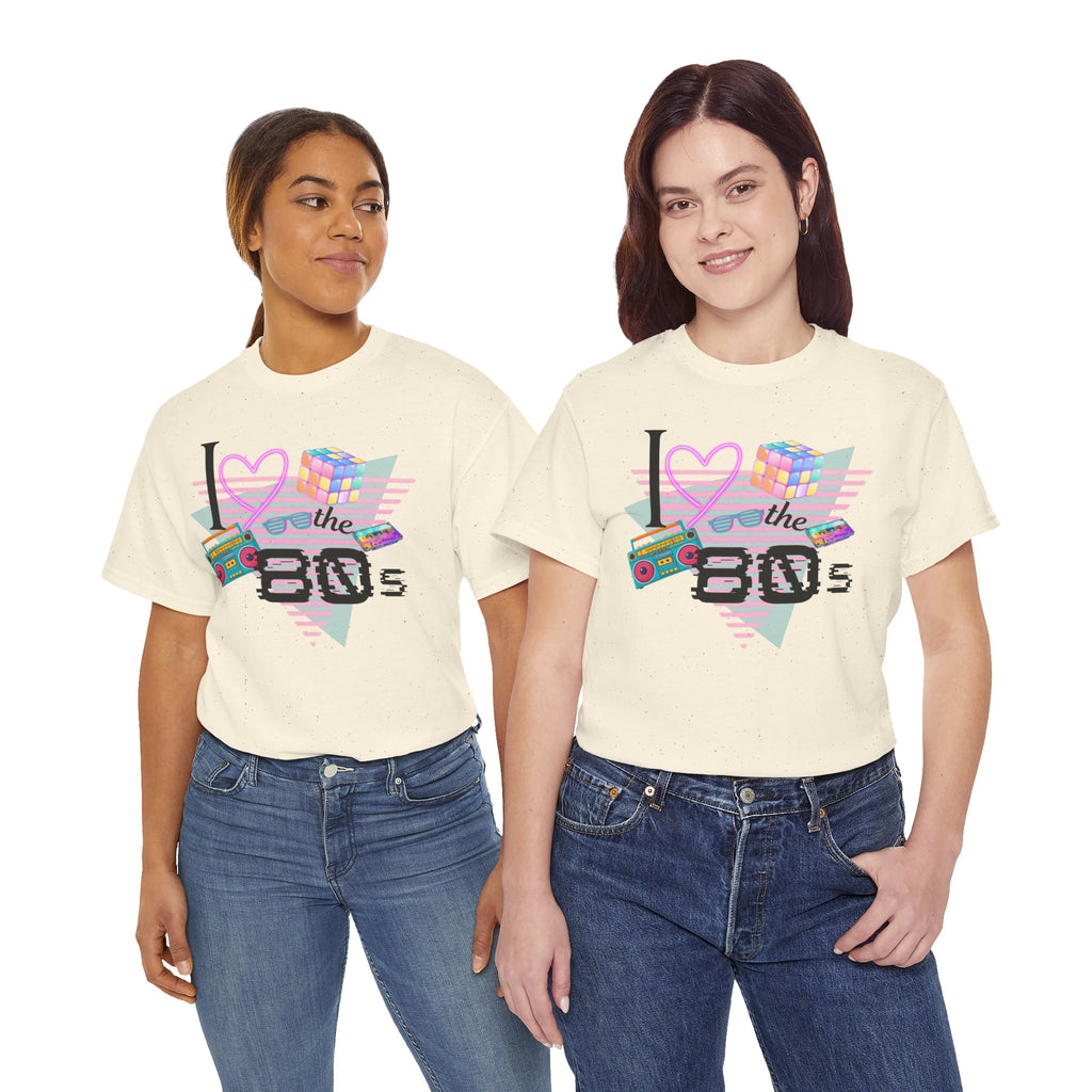 I Love the 80s T-Shirt — Retro Cassette, Rubik’s Cube & Neon Vintage Tee